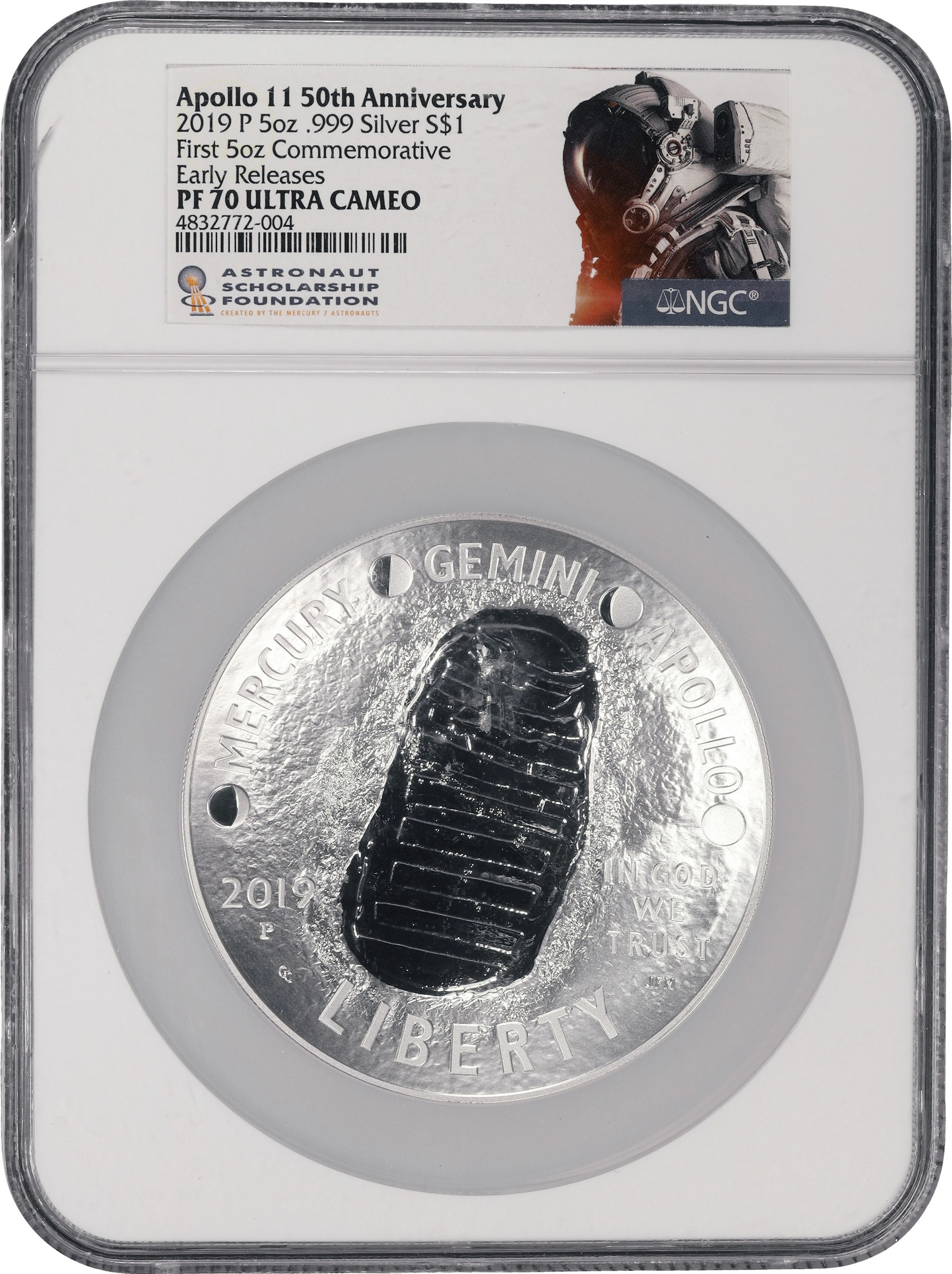 (5 oz, 155.52 g ASW). 2019-P Apollo 11 50th Anniversary 5 oz Commemorative