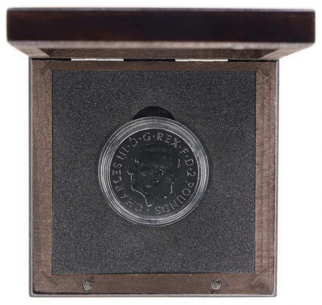 (1 oz, 31.104 g ASW). Great Britain. 2023 Burning Merlin 1 oz Silver 2 Pounds.