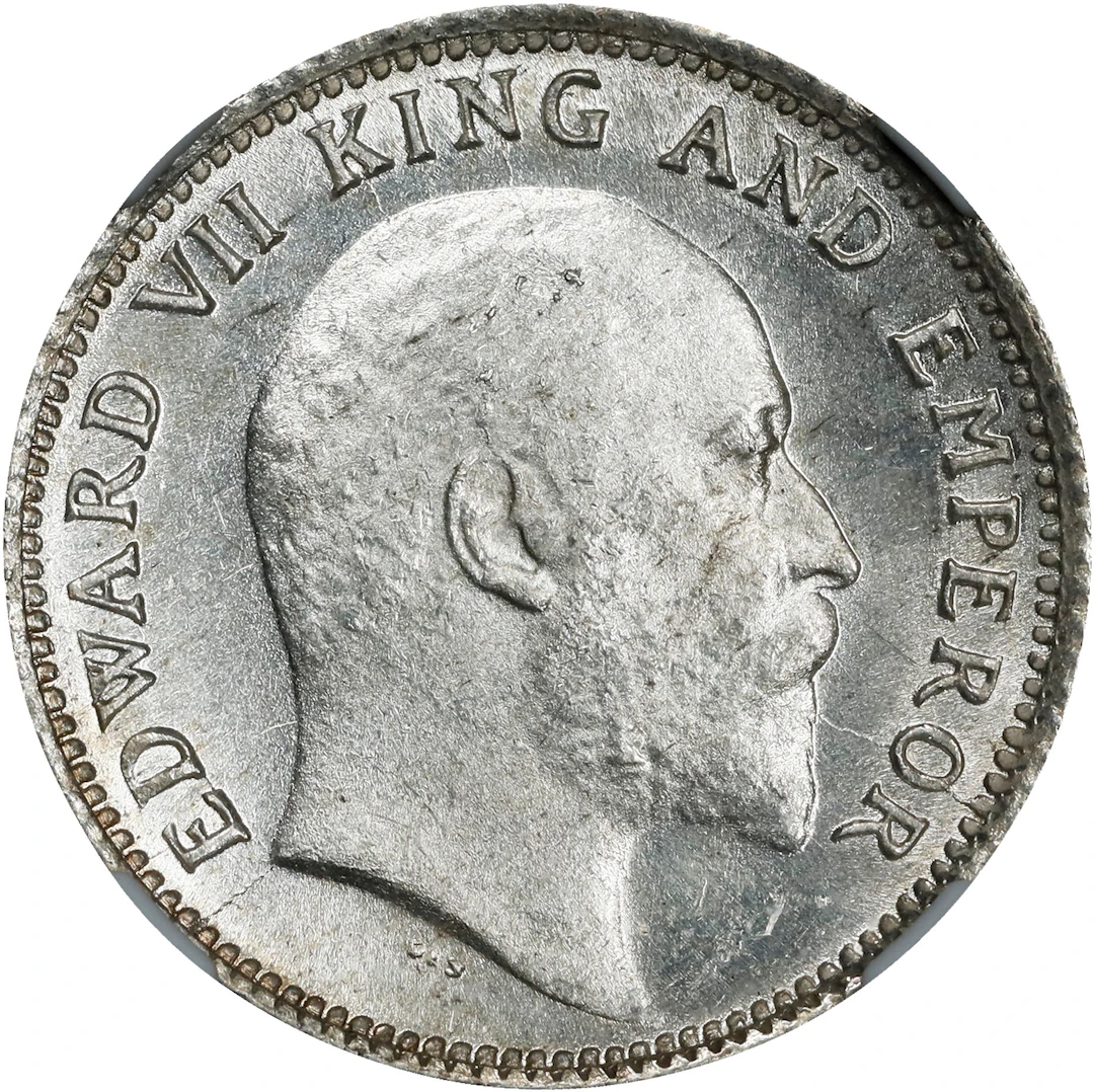 INDIA. 1/4 Rupee, 1908-(C). Calcutta Mint. Edward VII. NGC MS-64+.
