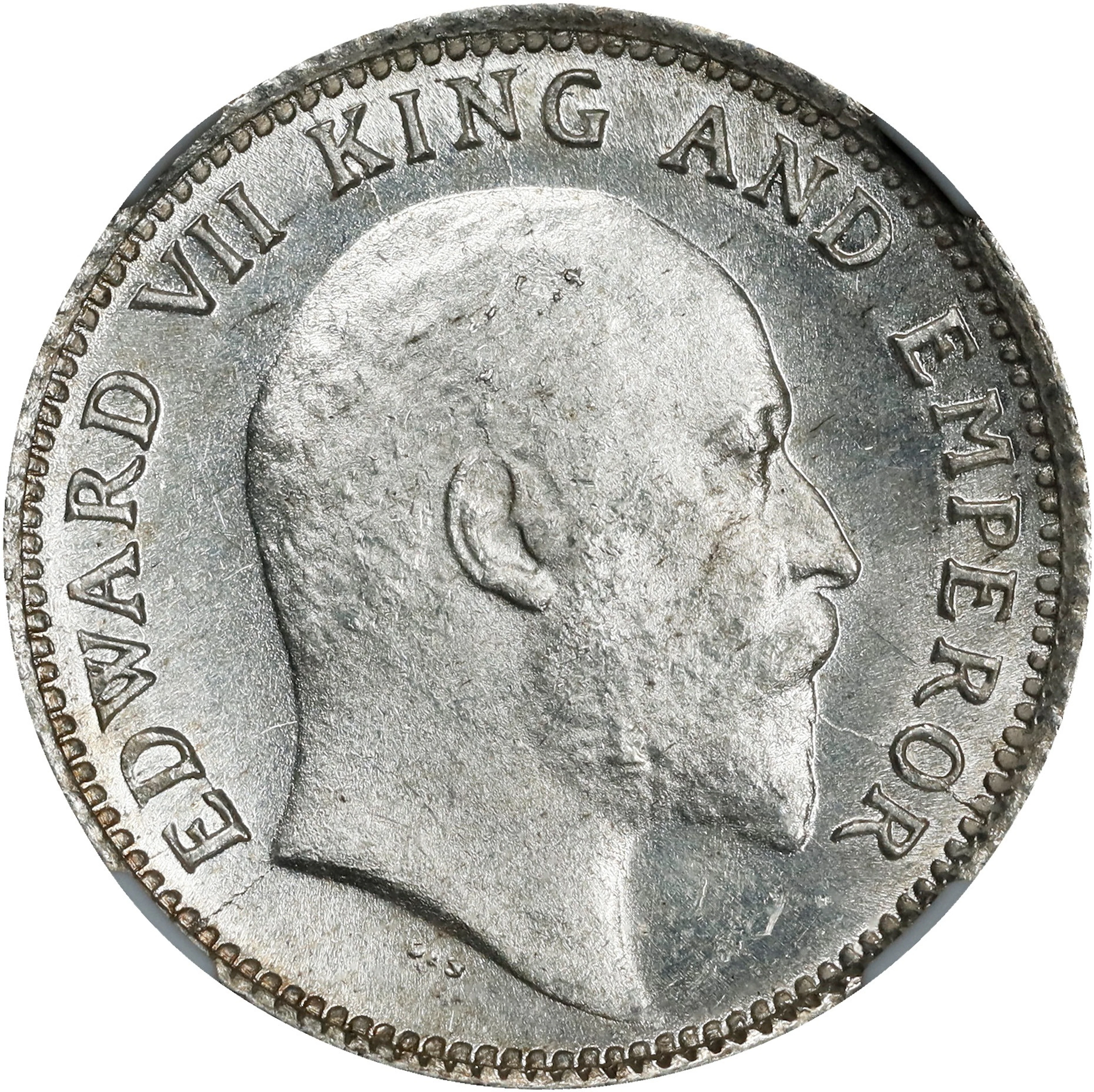 INDIA. 1/4 Rupee, 1908-(C). Calcutta Mint. Edward VII. NGC MS-64+.