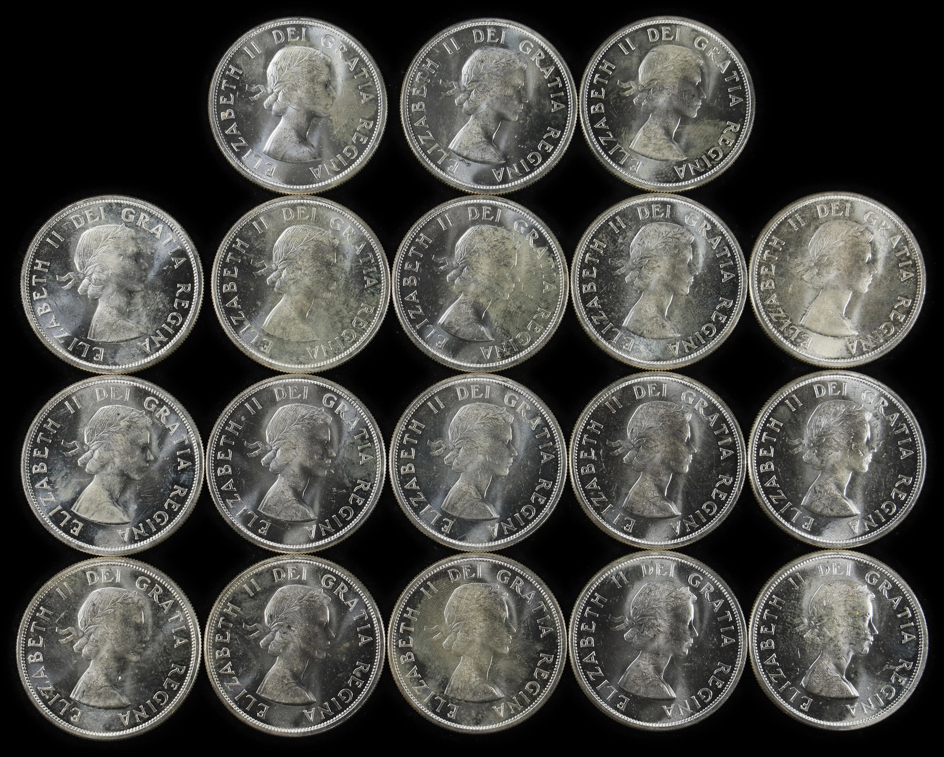 (10.8 oz, 335.923 g ASW). Canada. Lot of (18) 1963 Silver $1.