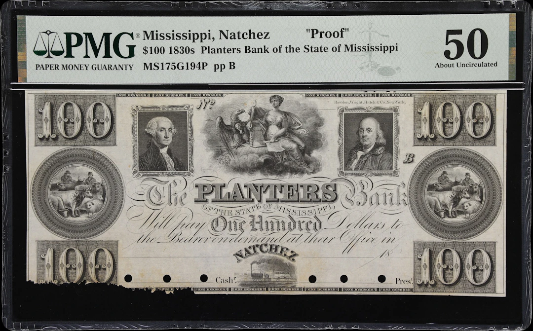Natchez, Mississippi. Planters Bank of the State of Mississippi. 18xx
