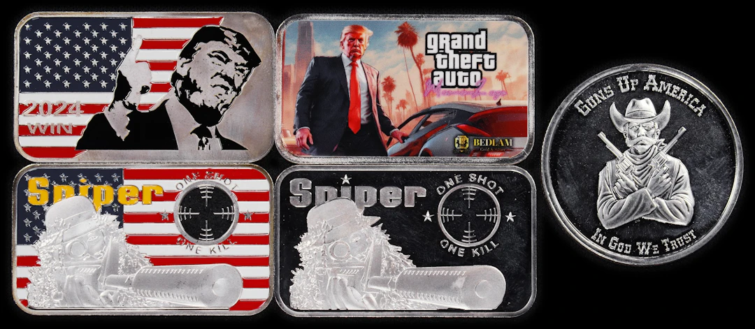 (5 oz, 155.52 g ASW). Lot of (5) Assorted Design 1 oz Silver Bars and Round.