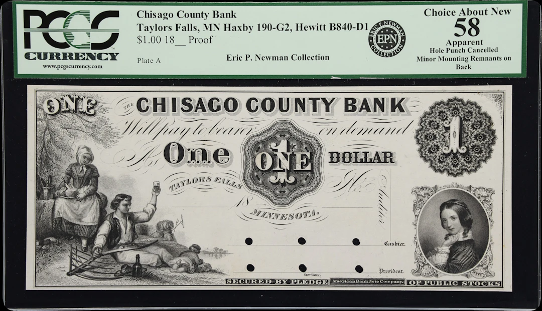 Taylors Falls, Minnesota. Chisago County Bank. 18xx $1. PCGS Currency