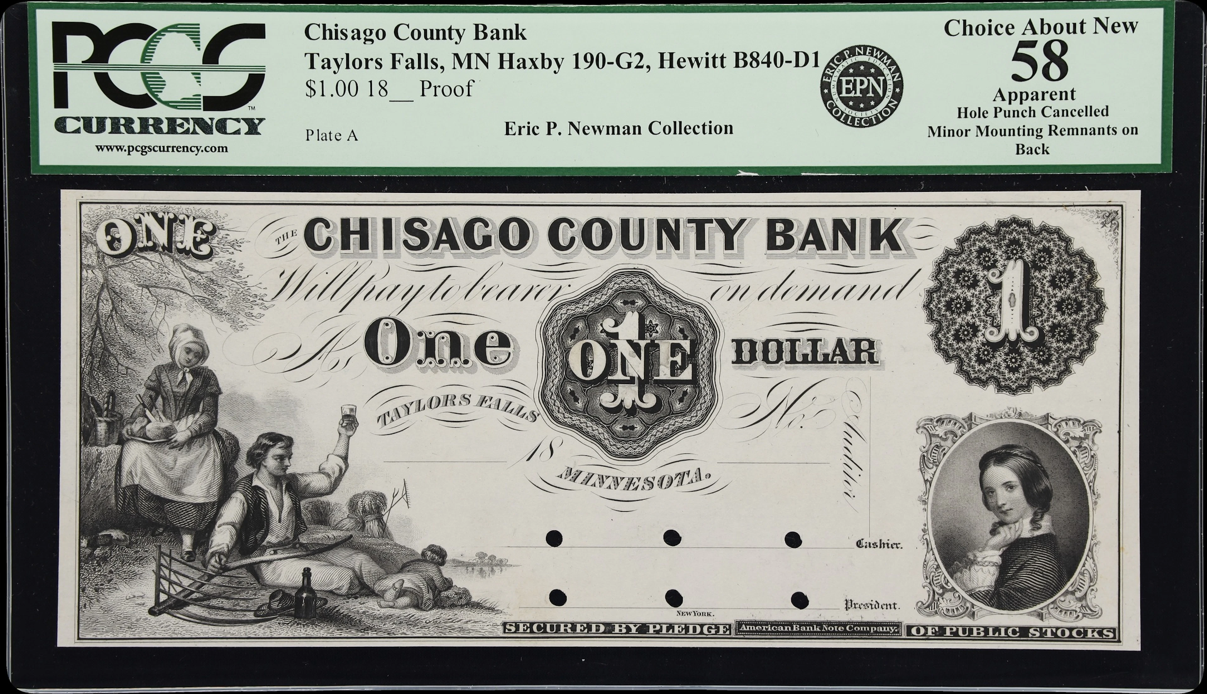 Taylors Falls, Minnesota. Chisago County Bank. 18xx $1. PCGS Currency