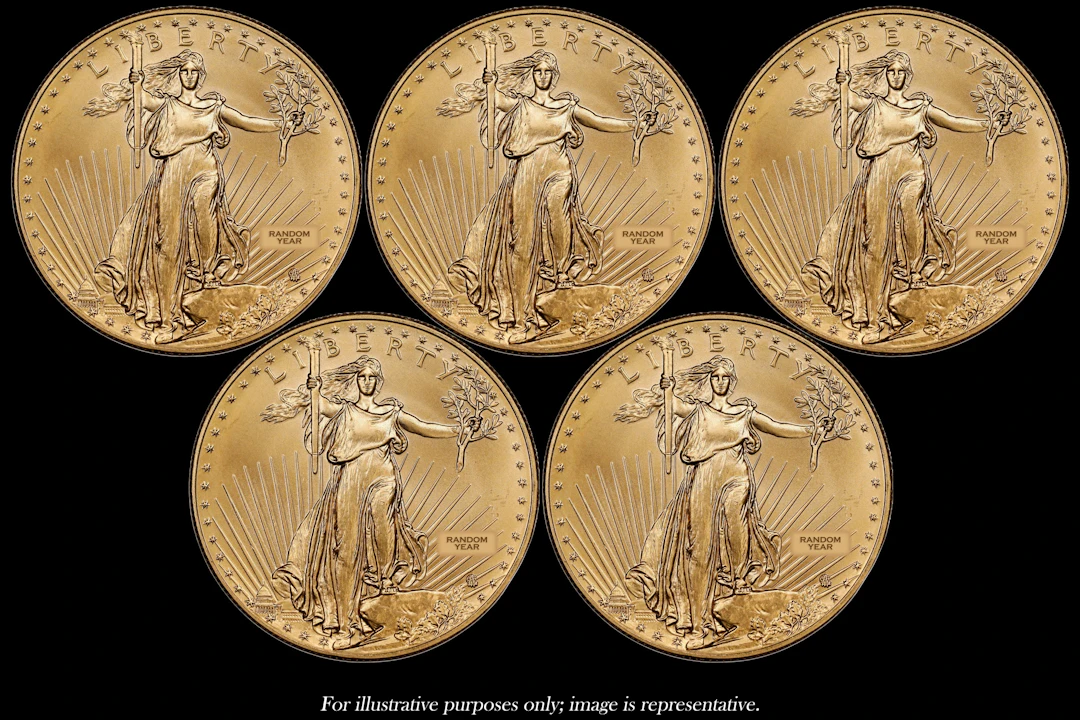 (5 oz, 155.52 g AGW). Lot of (5) American Gold Eagle $50.