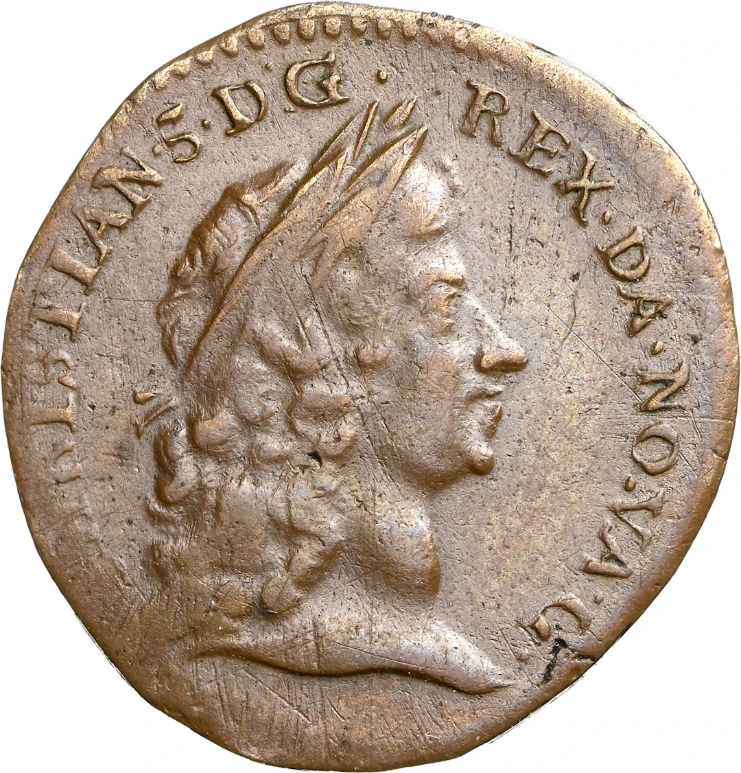 NORWAY. Copper Off-Metal Strike 2 Ducats, ND (1673). Christiania Mint.