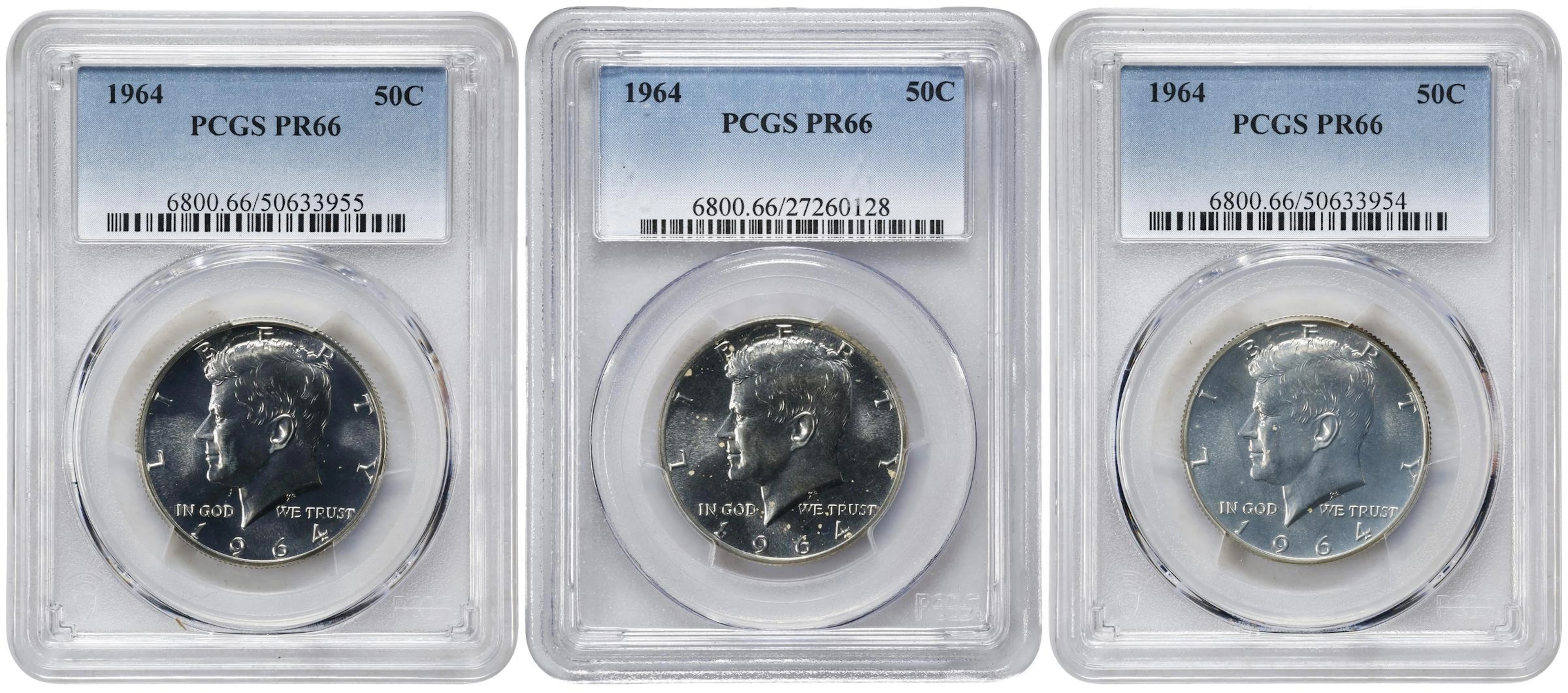 Lot of (3) 1964 Kennedy Half Dollars. Proof-66 (PCGS).