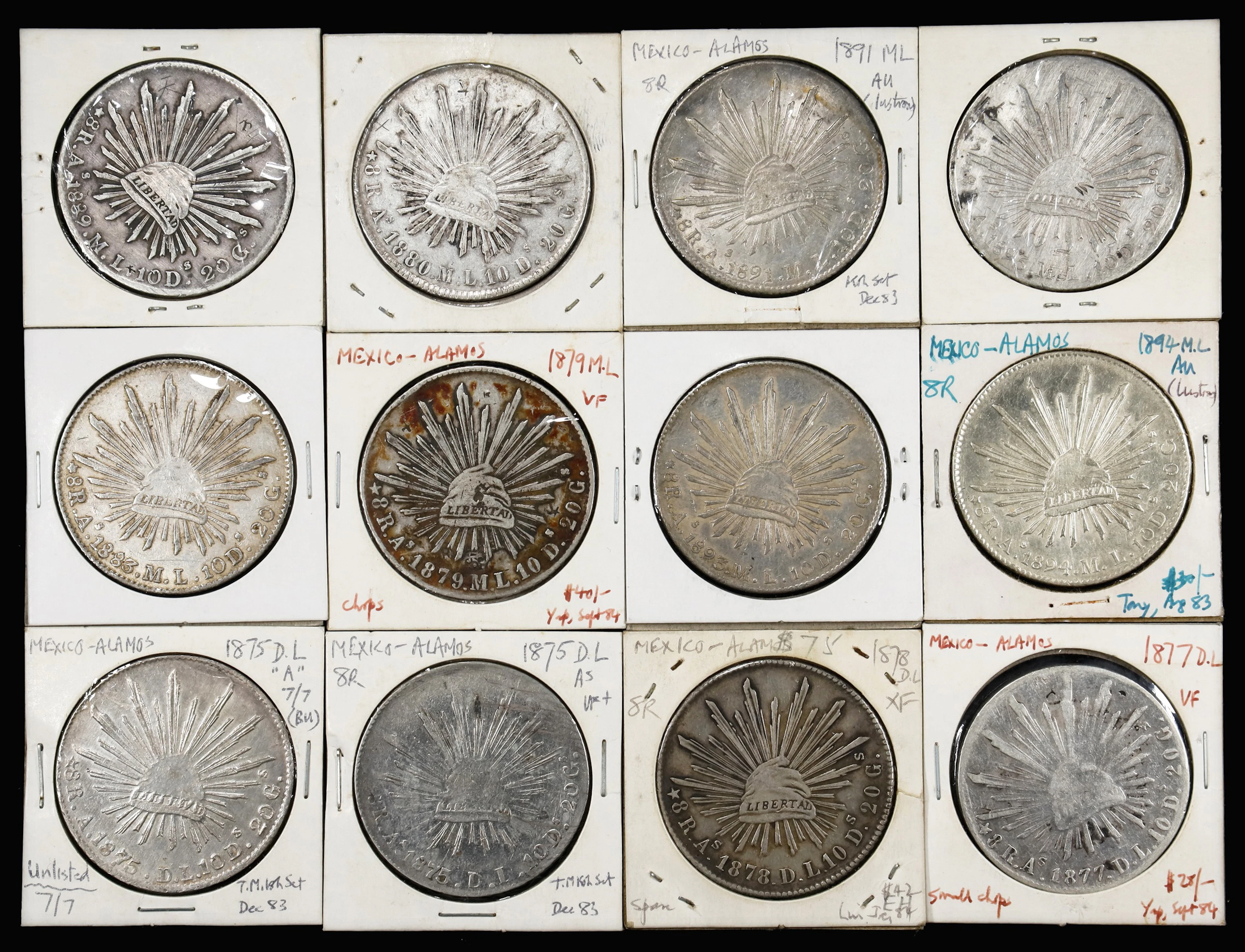 MEXICO. Group of 8 Reales (12 Pieces), 1875-95. Alamos Mint. Grade