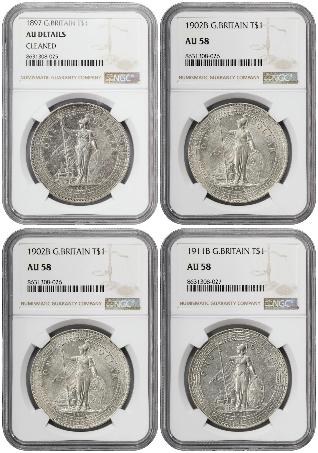 GREAT BRITAIN. Trio of Trade Dollars (3 Pieces), 1897-1911. Bombay