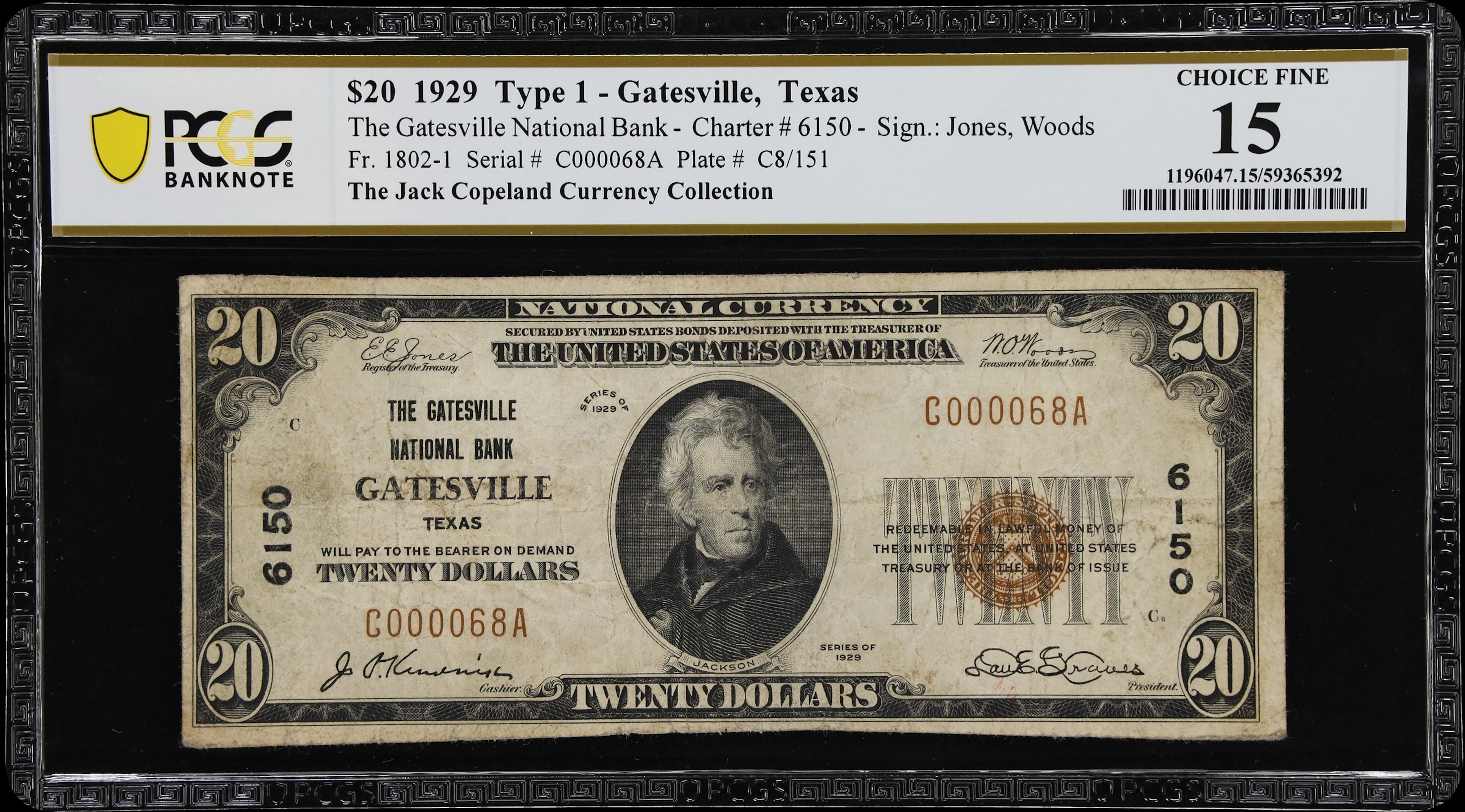 Gatesville, Texas. $20 1929 Ty. 1. Fr. 1802-1. Gatesville NB. Charter