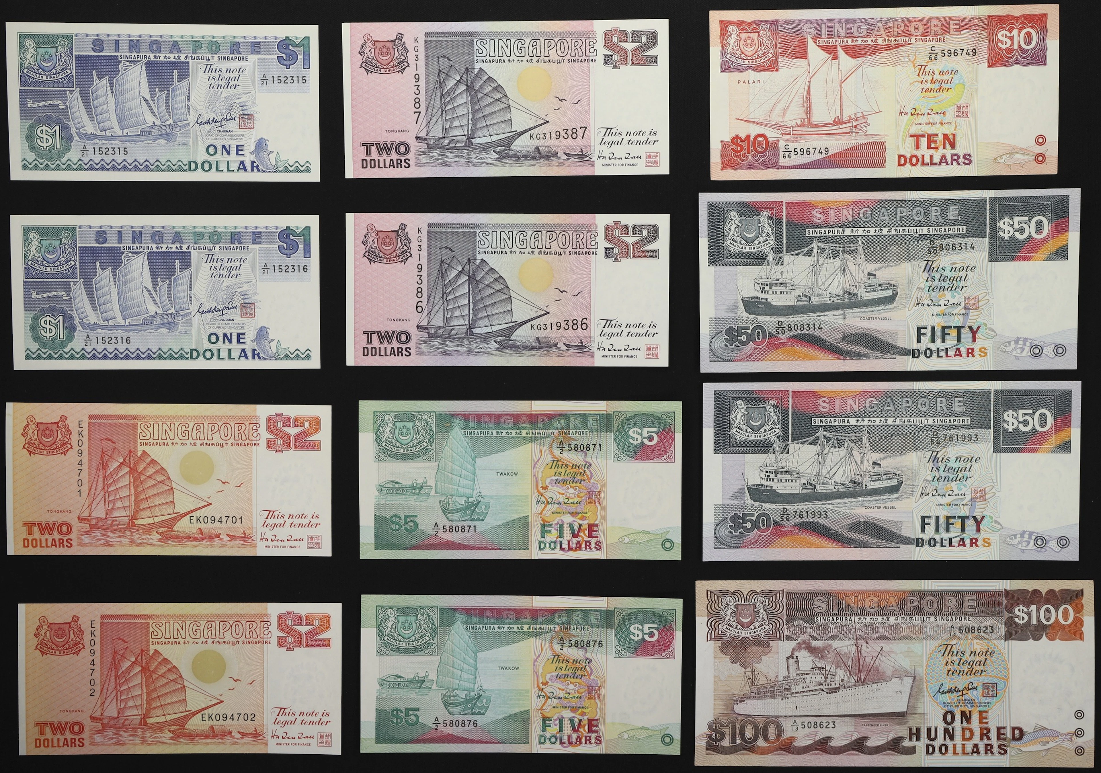 SINGAPORE. Lot of (12). Board of Commissioners of Currency. 1, 2