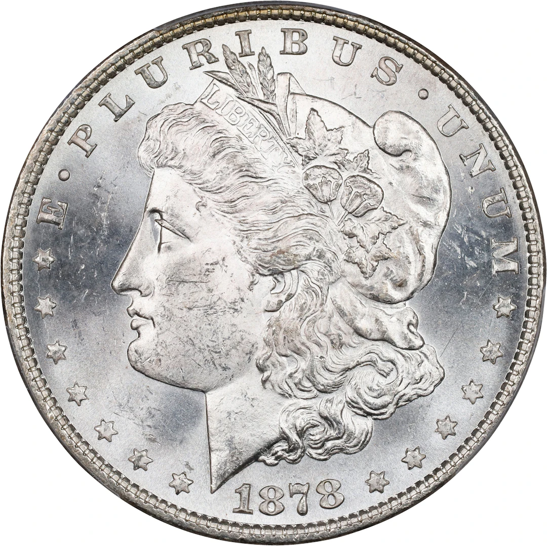 1878 Morgan Silver Dollar. 8 Tailfeathers. MS-62 (PCGS).