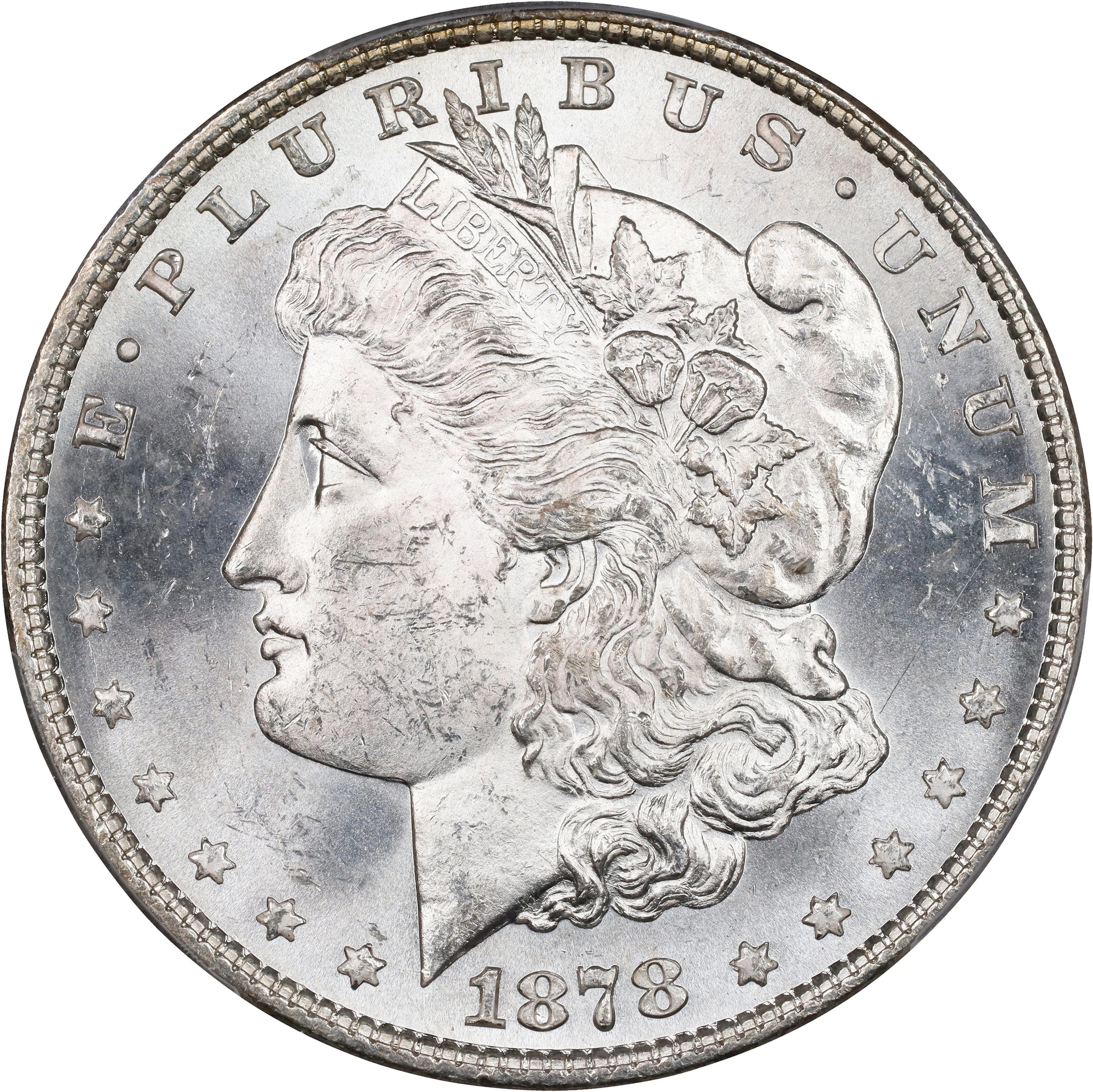 1878 Morgan Silver Dollar. 8 Tailfeathers. MS-62 (PCGS).