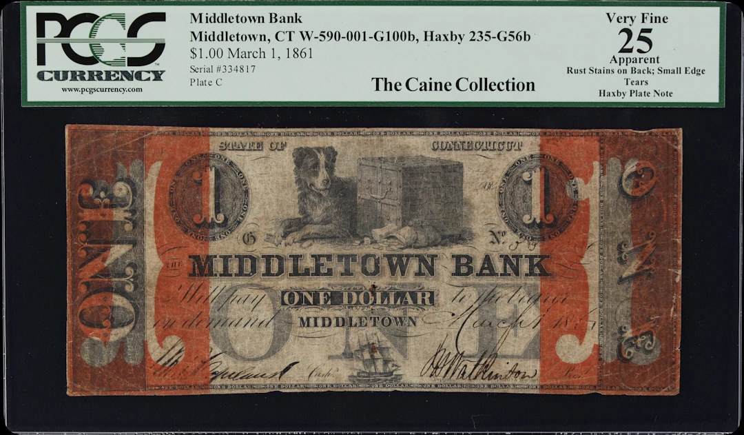 Middletown, Connecticut. Middletown Bank. 1861 $1. PCGS Currency Very
