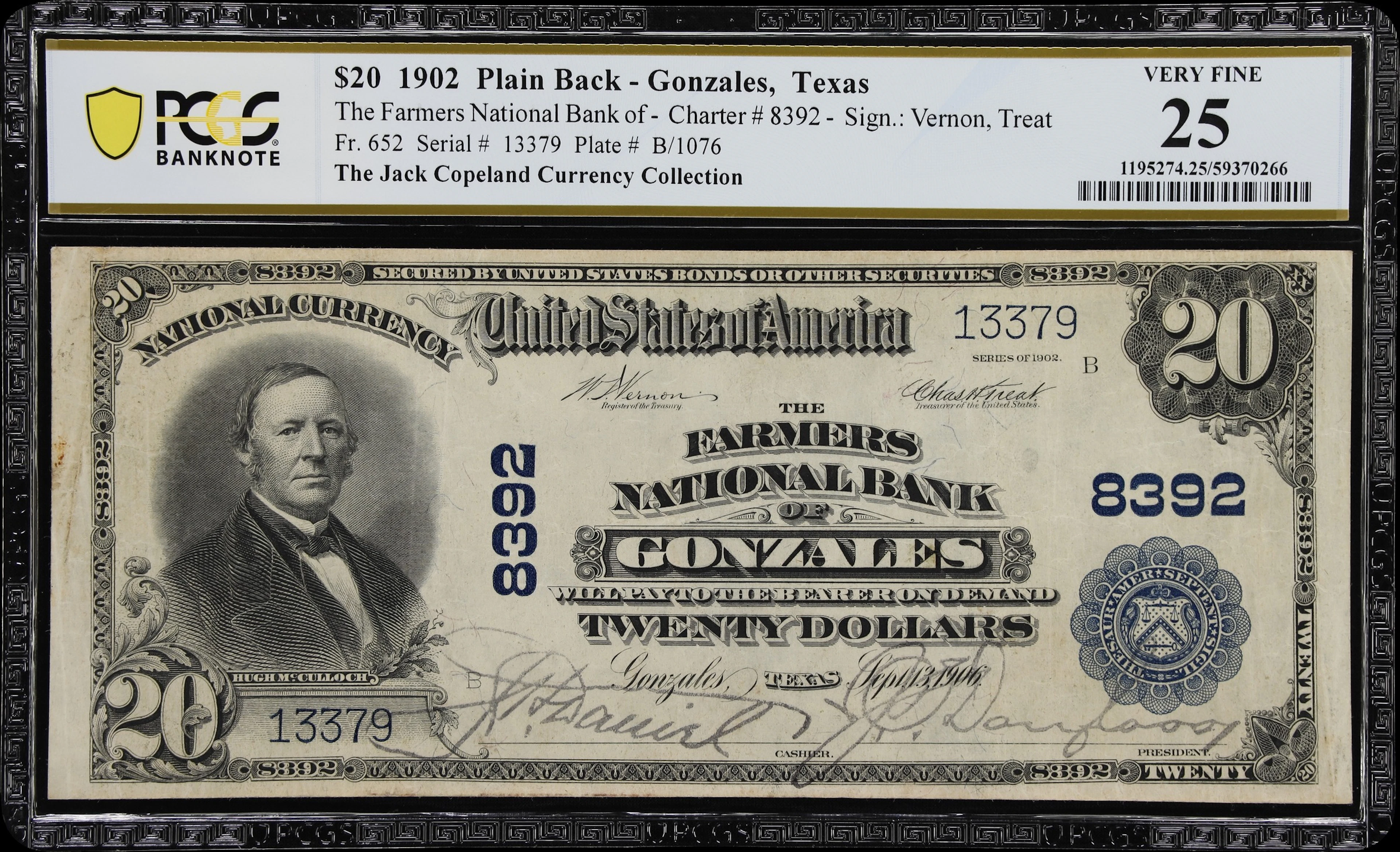 Gonzales, Texas. $20 1902 Plain Back. Fr. 652. Farmers NB. Charter