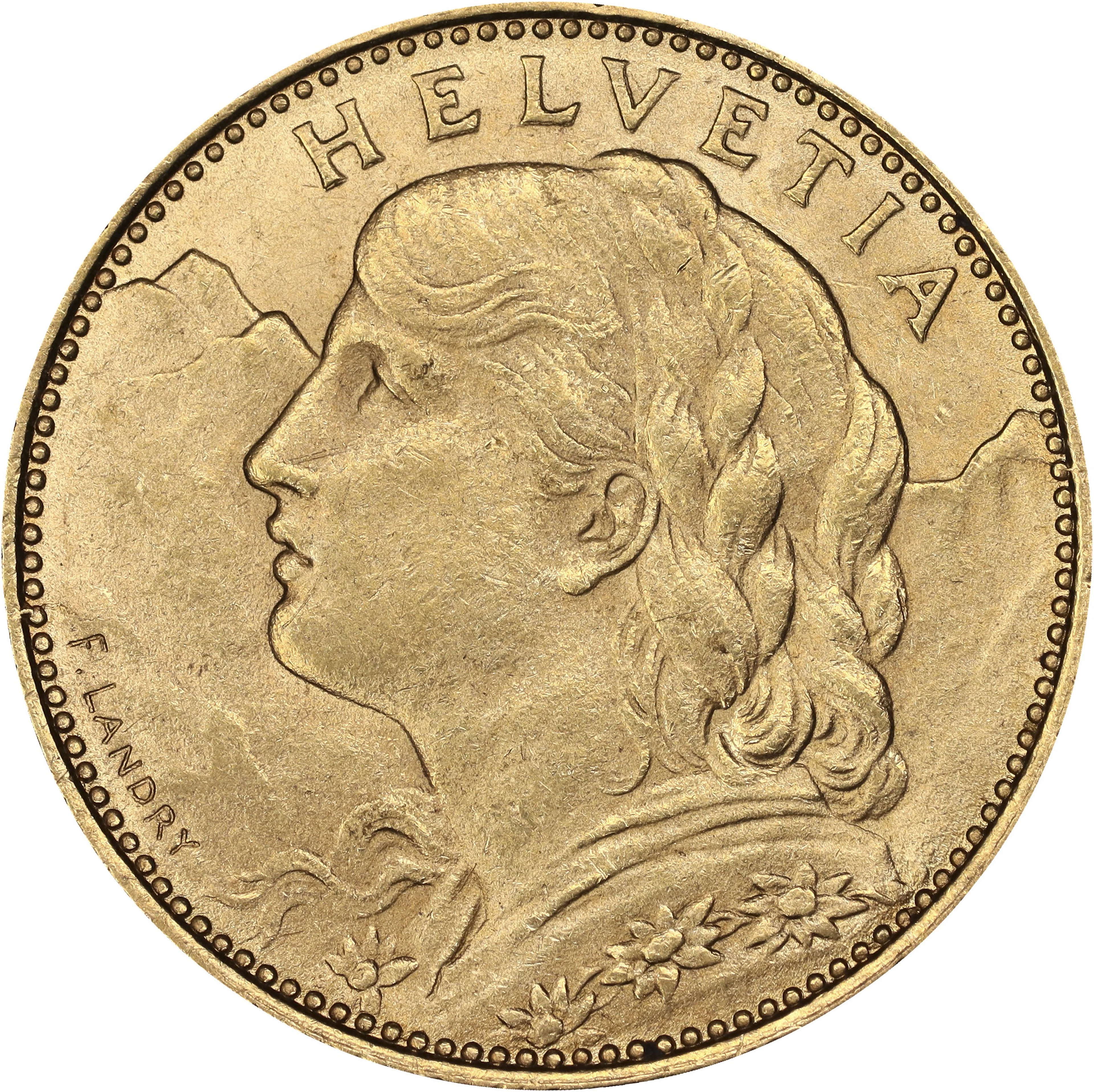 (0.093 oz, 2.893 g AGW). Switzerland. 1922-B Gold 10 Francs.