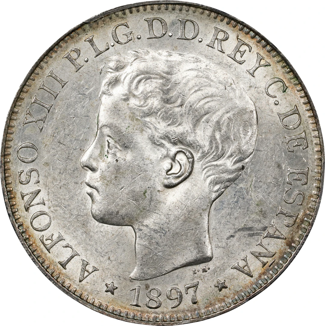 PHILIPPINES. Peso, 1897-SG V. Manila Mint. Alfonso XIII. PCGS AU-58.