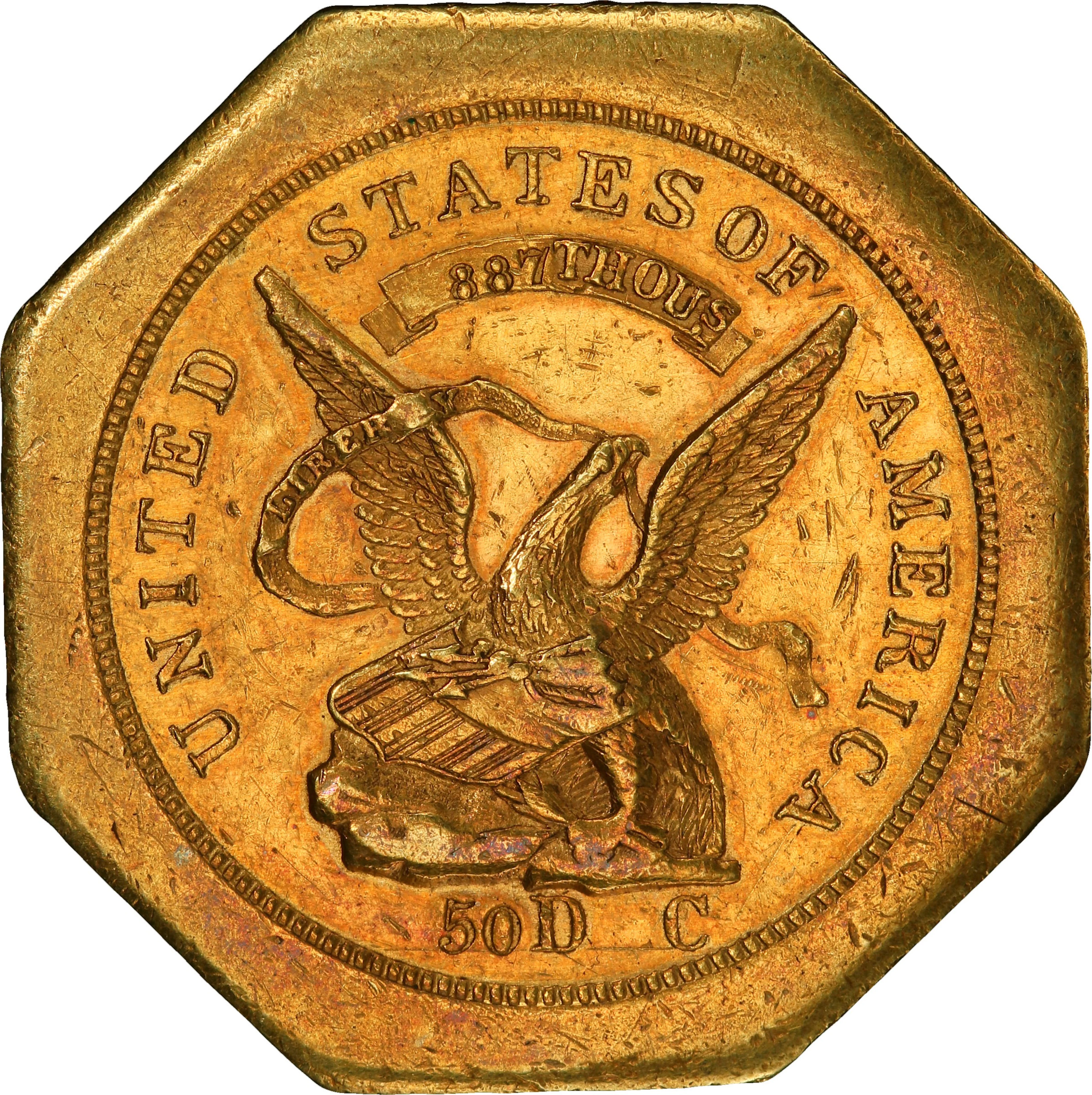 1851 Augustus Humbert $50. Lettered Edge. K-4. Rarity-5. 50 DC, 887