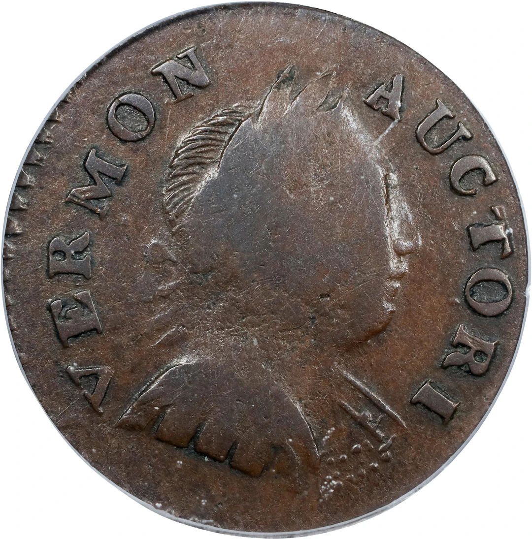 1788 Vermont Copper. RR-16, Bressett 15-S, W-2120. Rarity-1. Bust