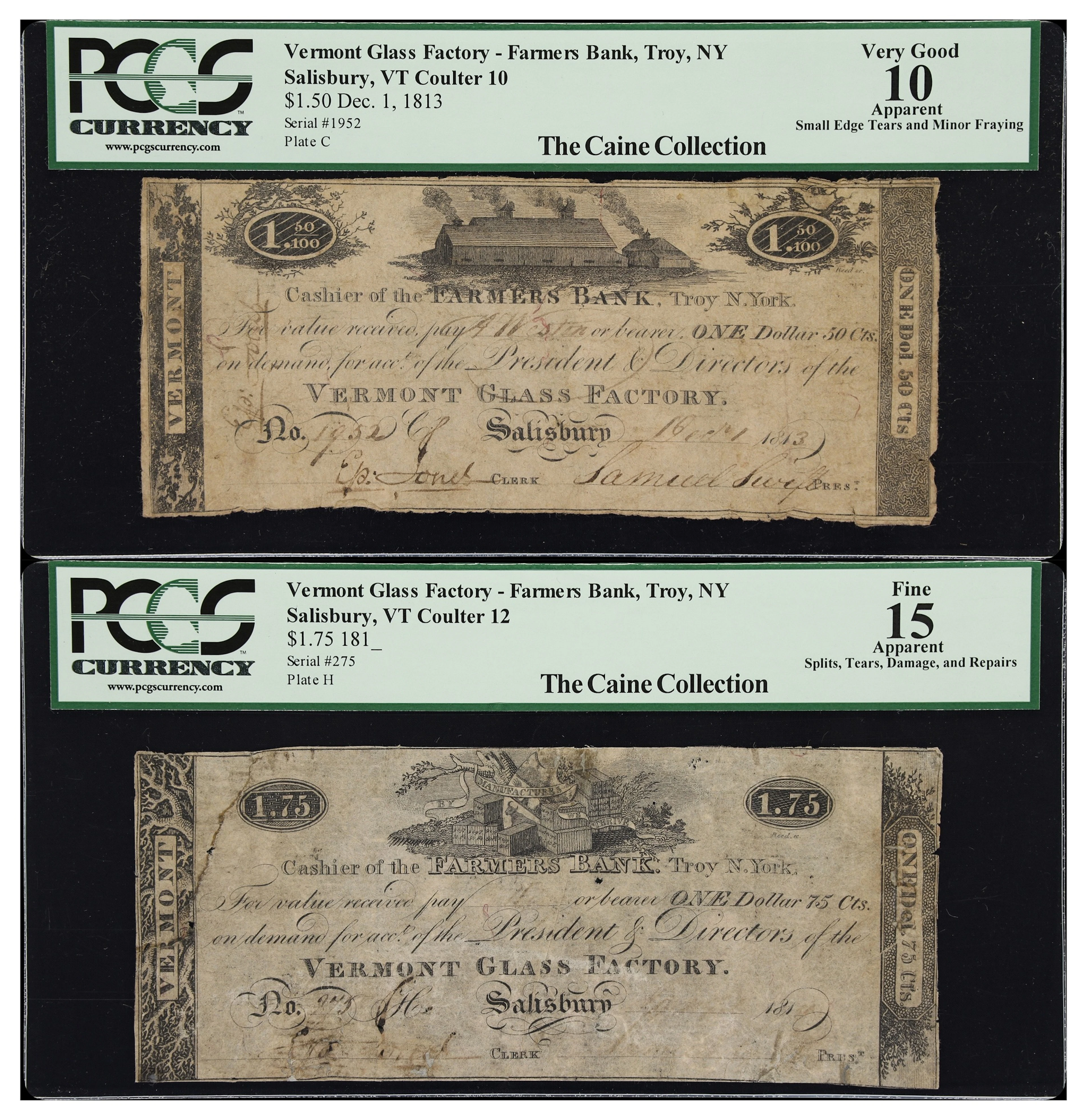 Lot of (2) Salisbury, Vermont. Vermont Glass Factory. 181x-13 $1.50
