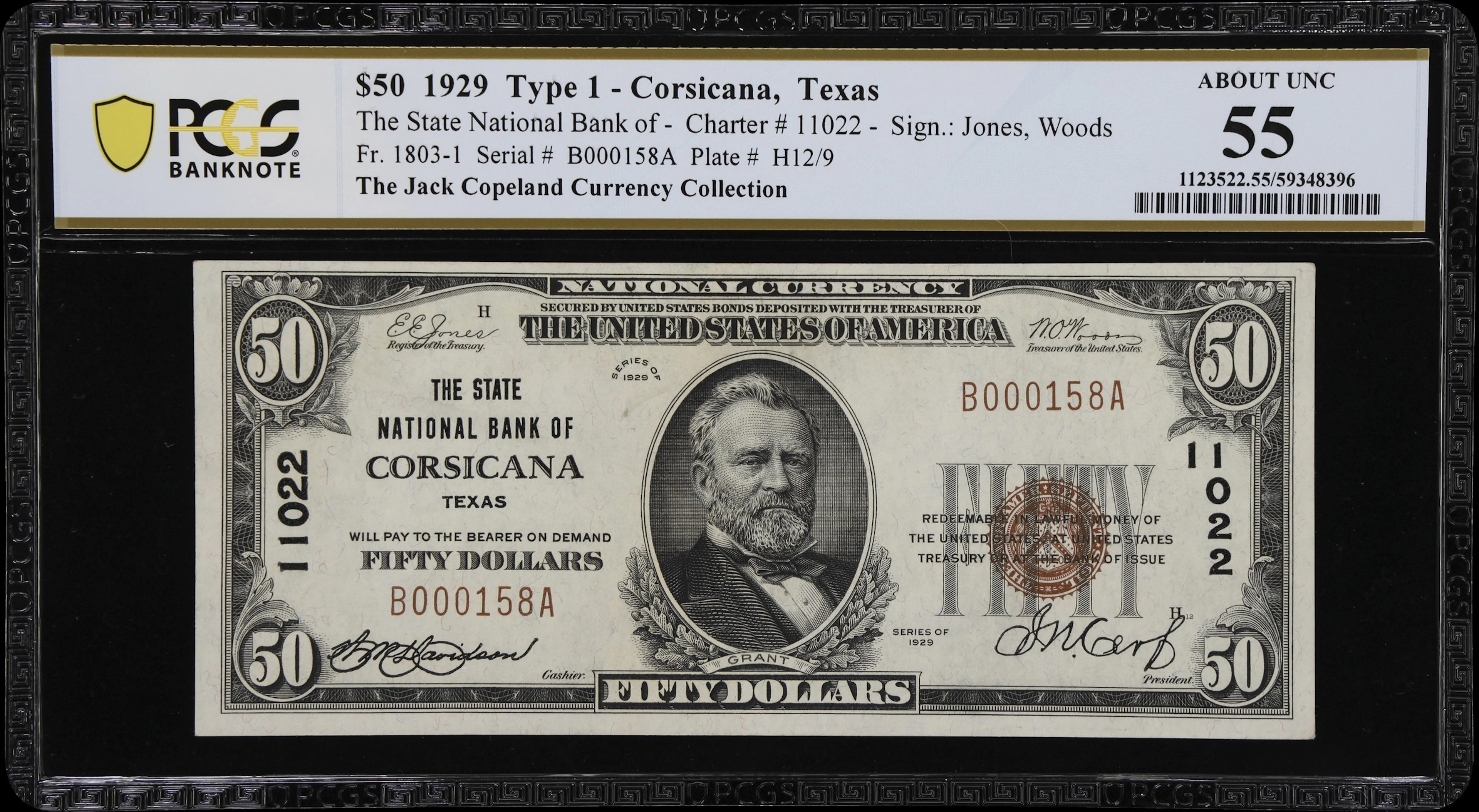 Corsicana, Texas. $50 1929 Ty. 1. Fr. 1803-1. State NB. Charter #11022.