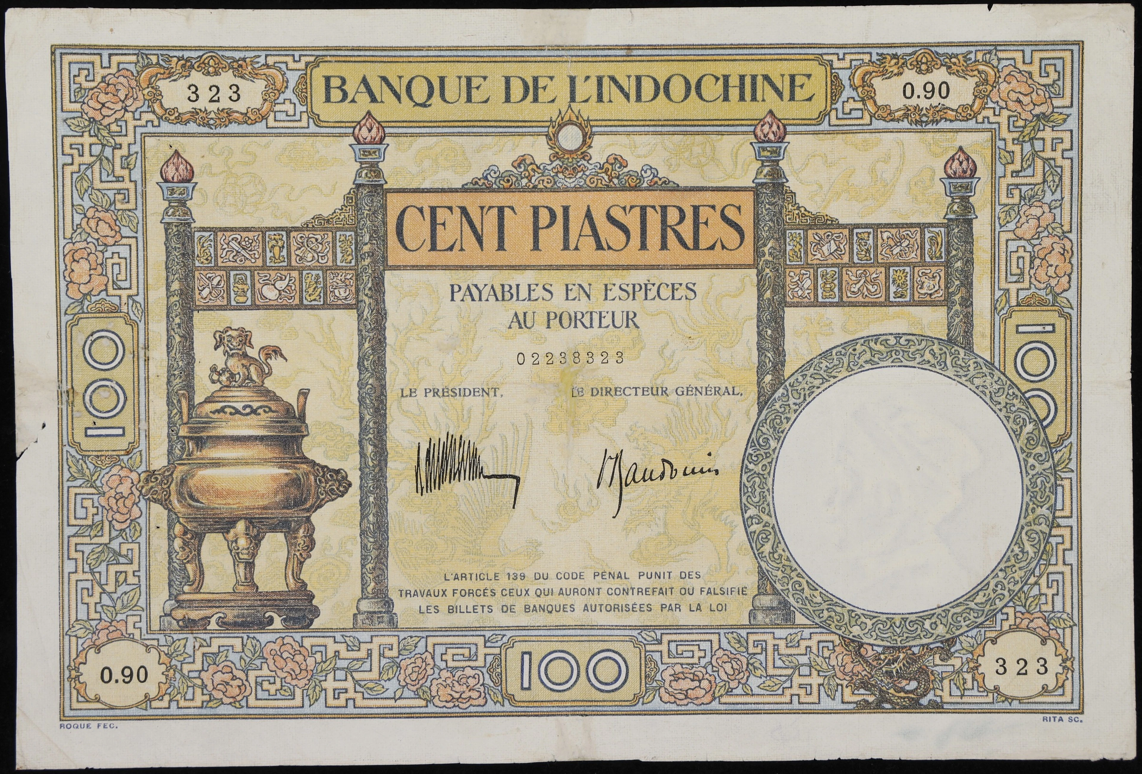 (t) FRENCH INDO-CHINA. Banque de l'Indochine. 100 Piastres, ND (1932-35).