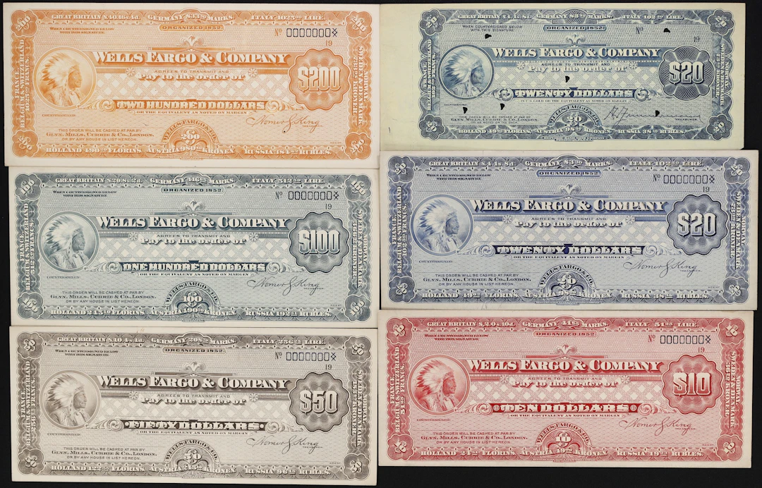 Lot of (6) Wells Fargo & Company - Blank Money Orders. 19xx Mixed