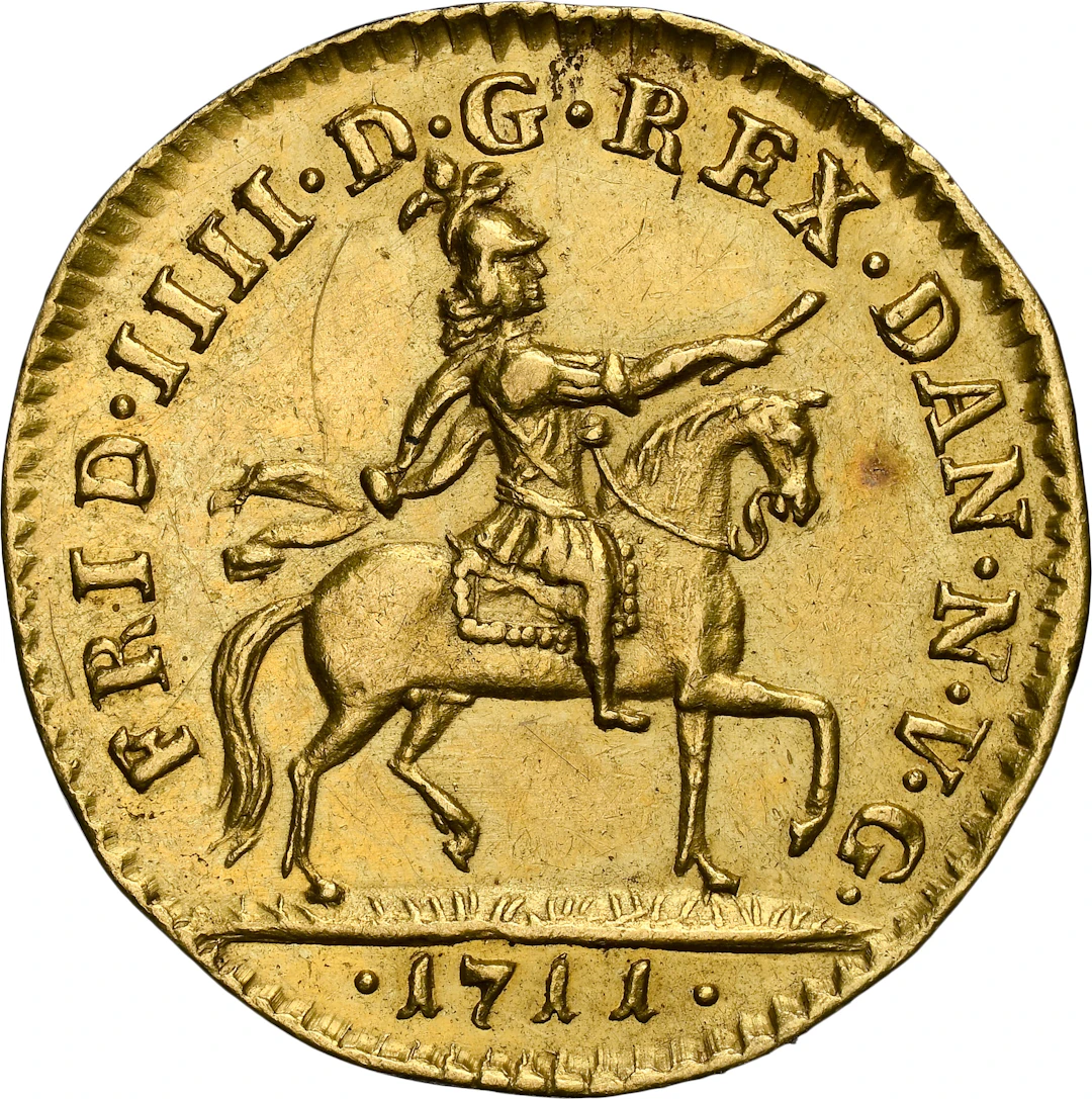 DENMARK. Ducat, 1711. Copenhagen Mint. Frederik IV. NGC Unc Details--Cleaned.