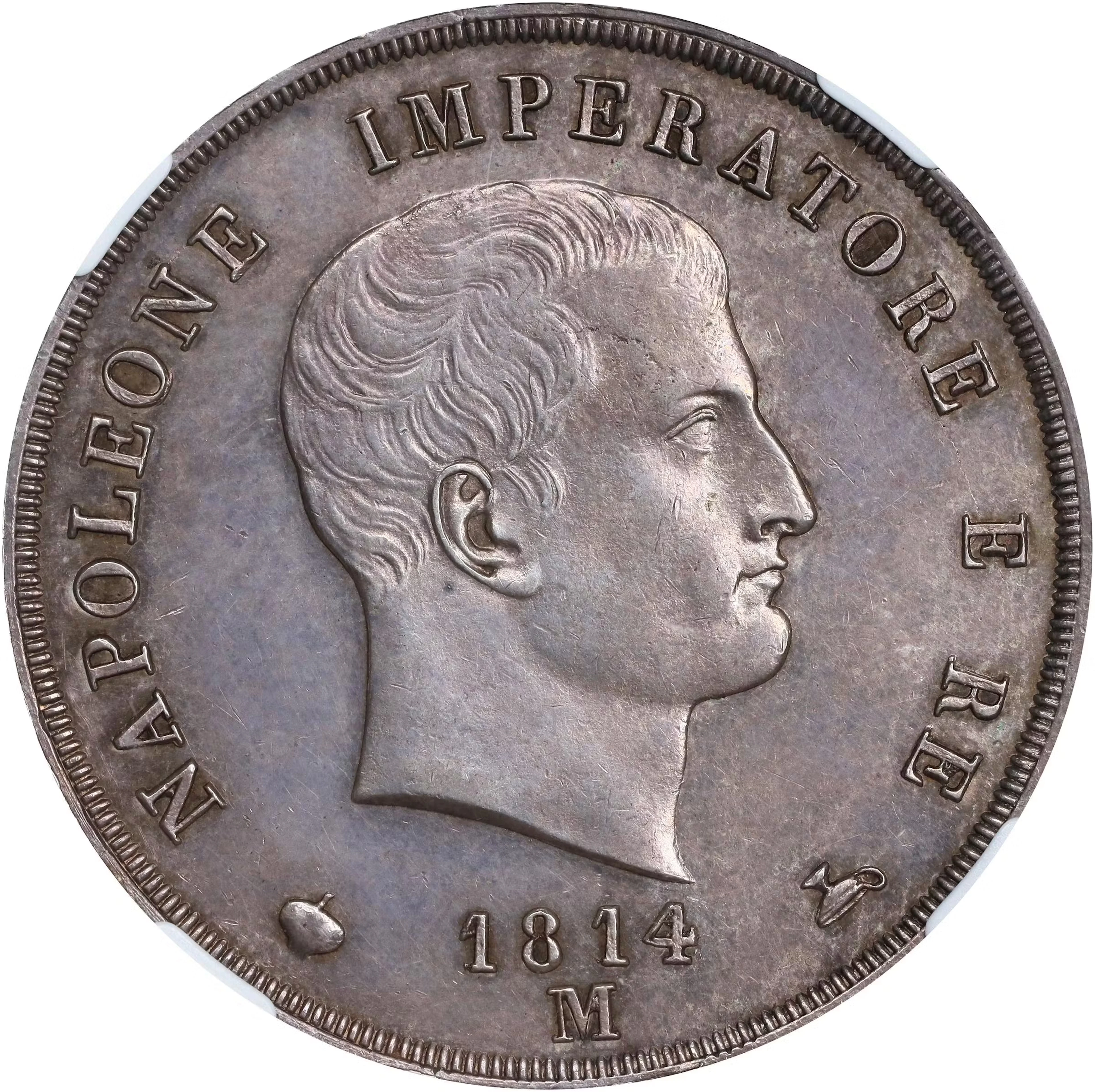 ITALY. Kingdom of Napoleon. 5 Lire, 1814-M. Milan Mint. Napoleon I.