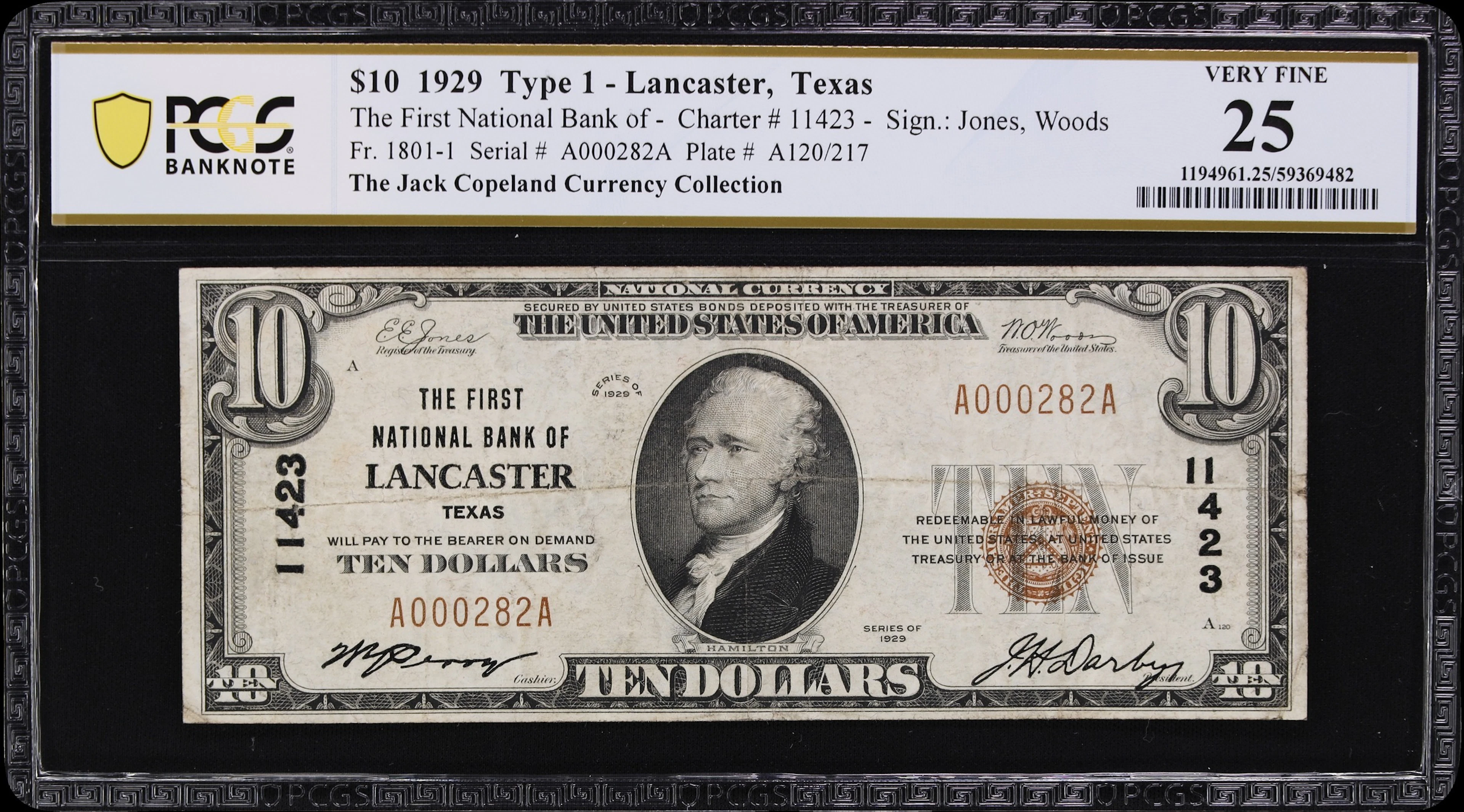 Lancaster, Texas. $10 1929 Ty. 1. Fr. 1801-1. First NB. Charter #11423.