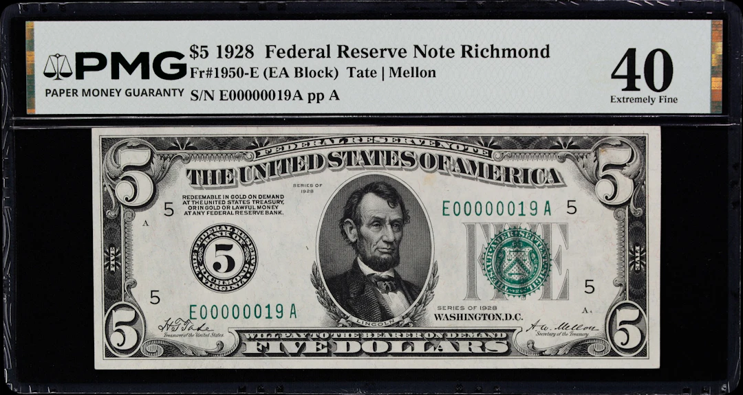 Fr. 1950-E. 1928 $5 Federal Reserve Note. Minneapolis. PMG Extremely