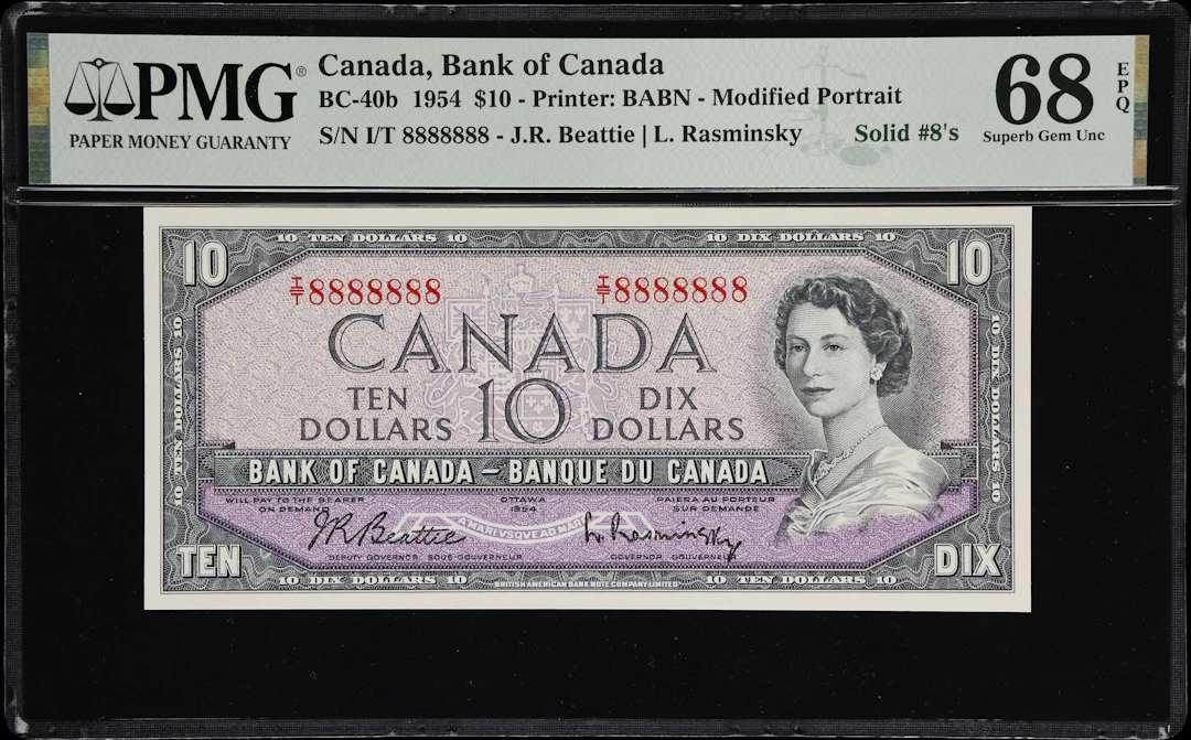 CANADA--FANCY SERIAL NUMBERS. Bank of Canada. 10 Dollars, 1954. BC-40b.