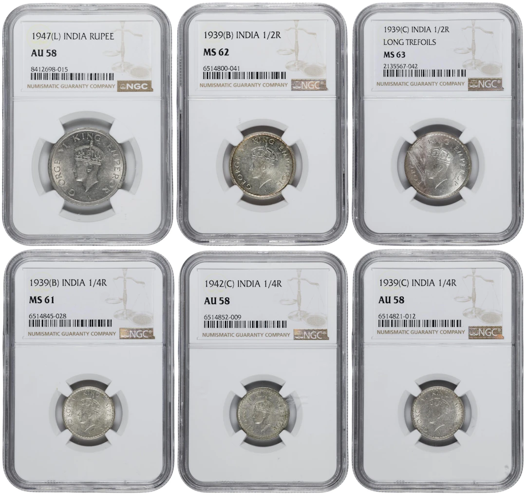 INDIA. Sextet of Mixed Denominations (6 Pieces), 1939-47. George VI.