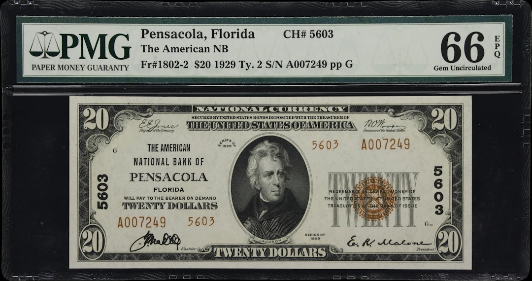 Pensacola, Florida. $20 1929 Ty. 2. Fr. 1802-2. American NB. Charter