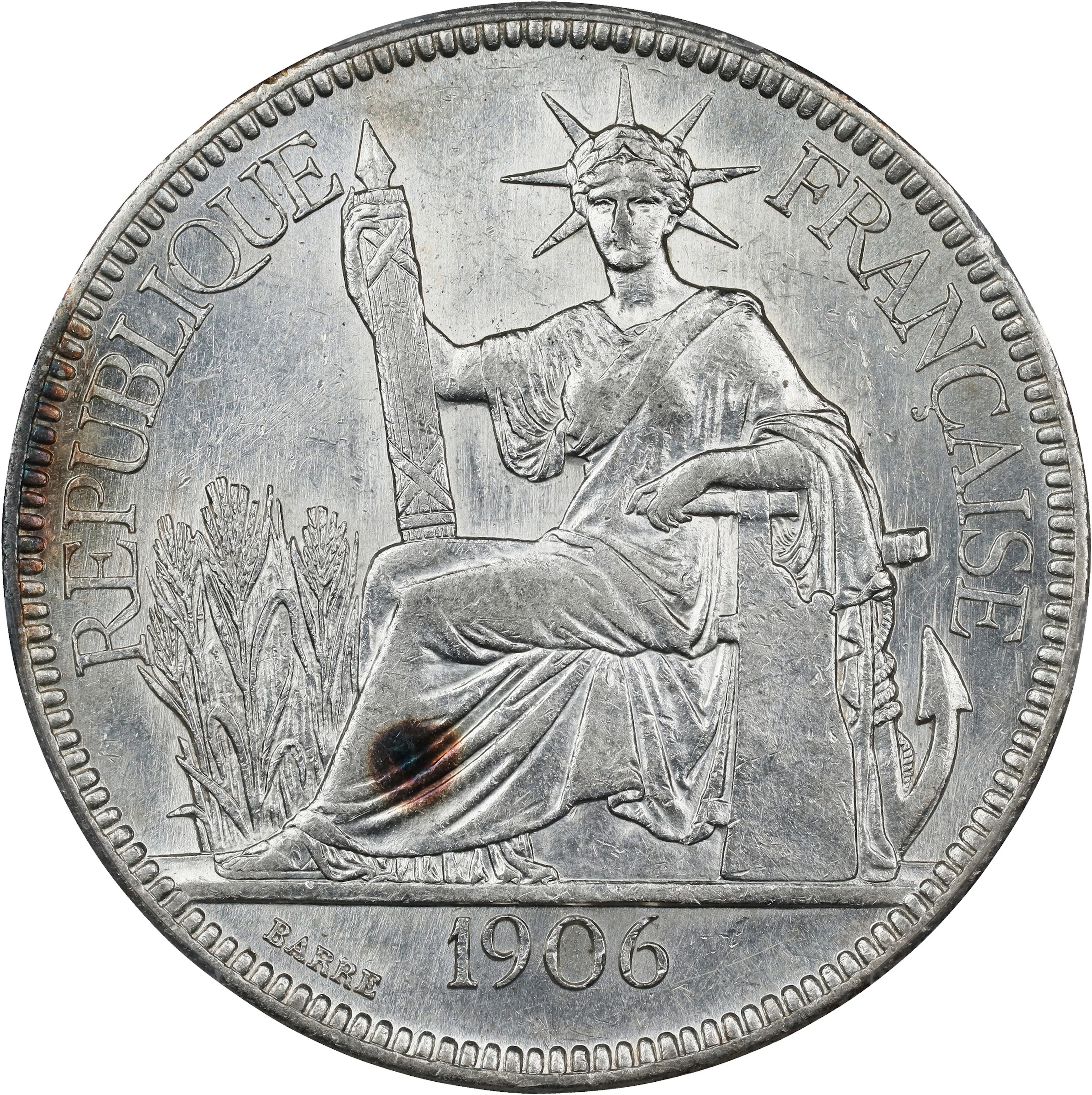 FRENCH INDO-CHINA. Piastre, 1906-A. Paris Mint. PCGS AU-58.