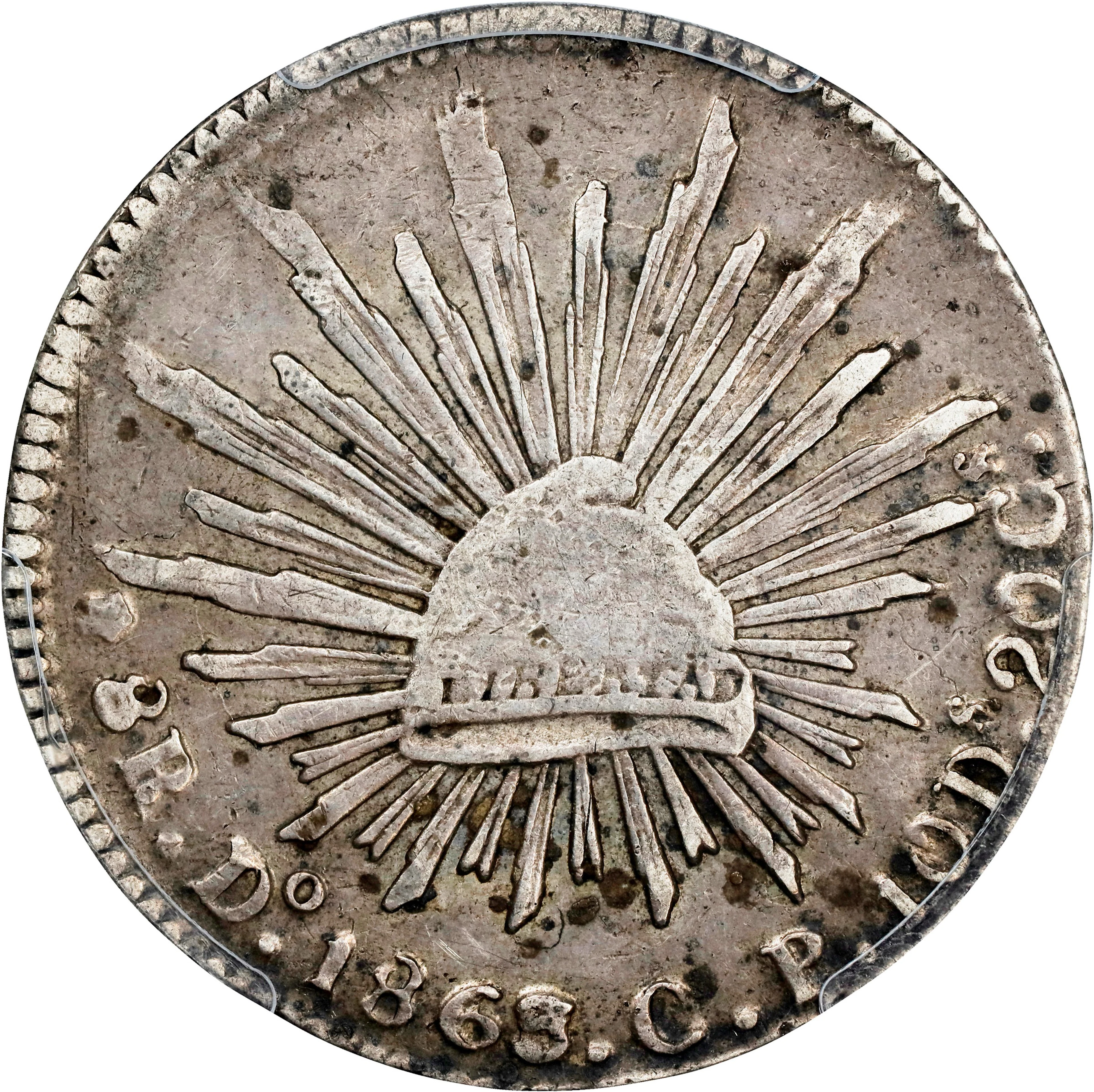 MEXICO. 8 Reales, 1863/3-Do CP. Durango Mint. PCGS Genuine--Edge Repaired
