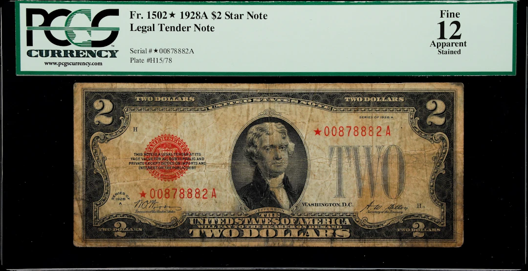 Fr. 1502*. 1928A $2 Legal Tender Star Note. PCGS Currency Fine 12