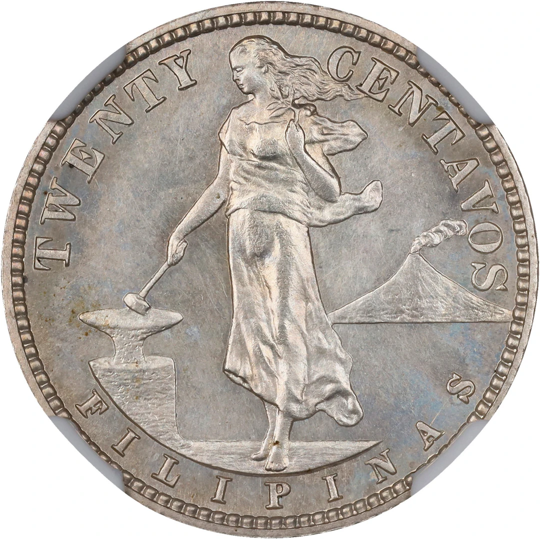 PHILIPPINES. 20 Centavos, 1908. Philadelphia Mint. NGC PROOF-62.