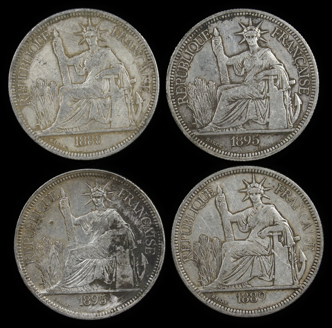 FRENCH INDO-CHINA. Quartet of Piastres (4 Pieces), 1888-95. Paris