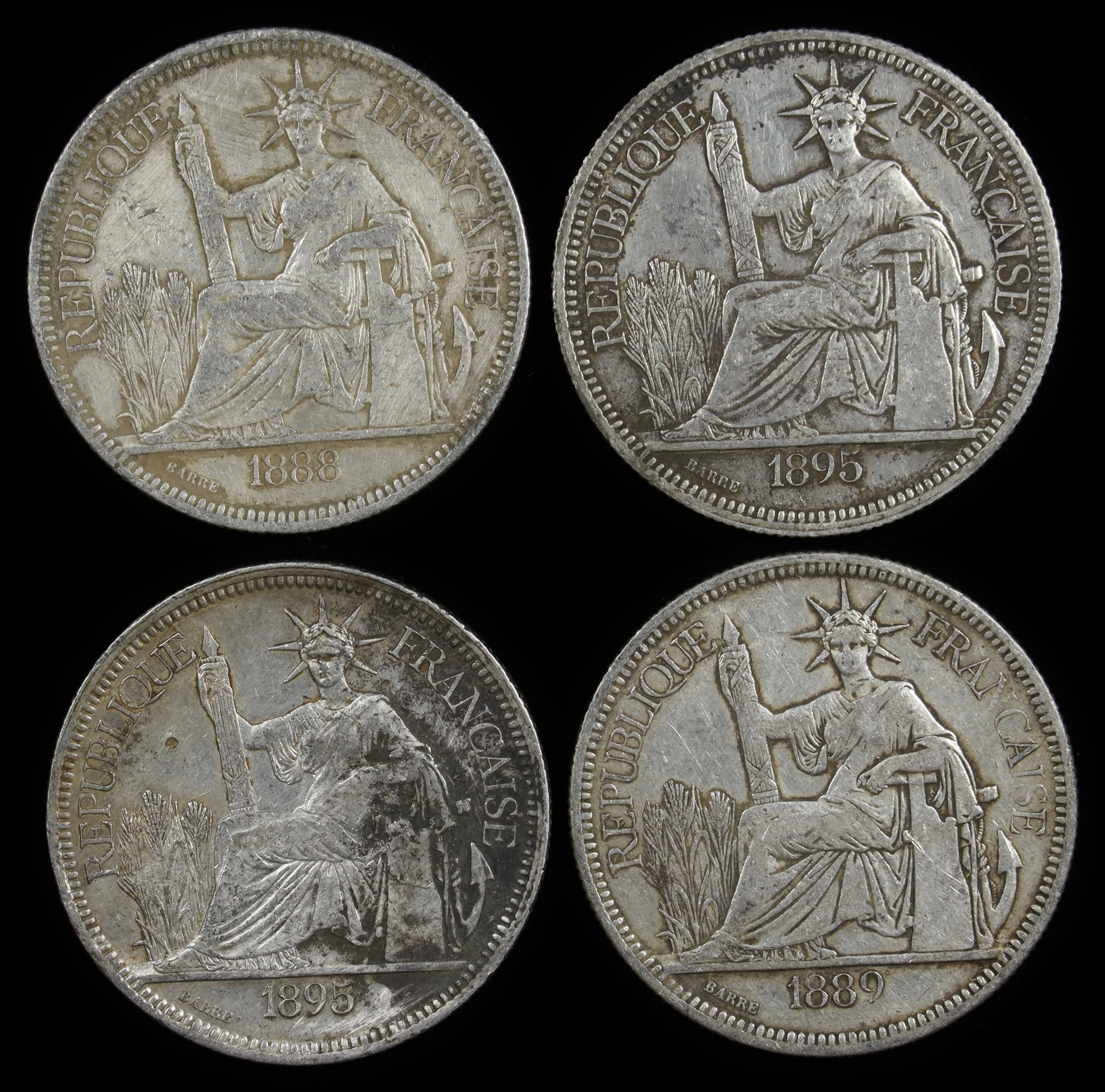 FRENCH INDO-CHINA. Quartet of Piastres (4 Pieces), 1888-95. Paris