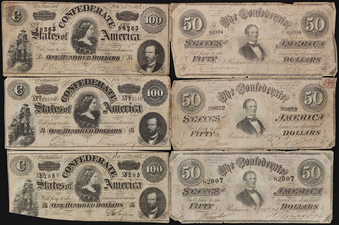 Lot of (6) T-65 & T-66. Confederate Currency. 1864 $50 & $100. Very