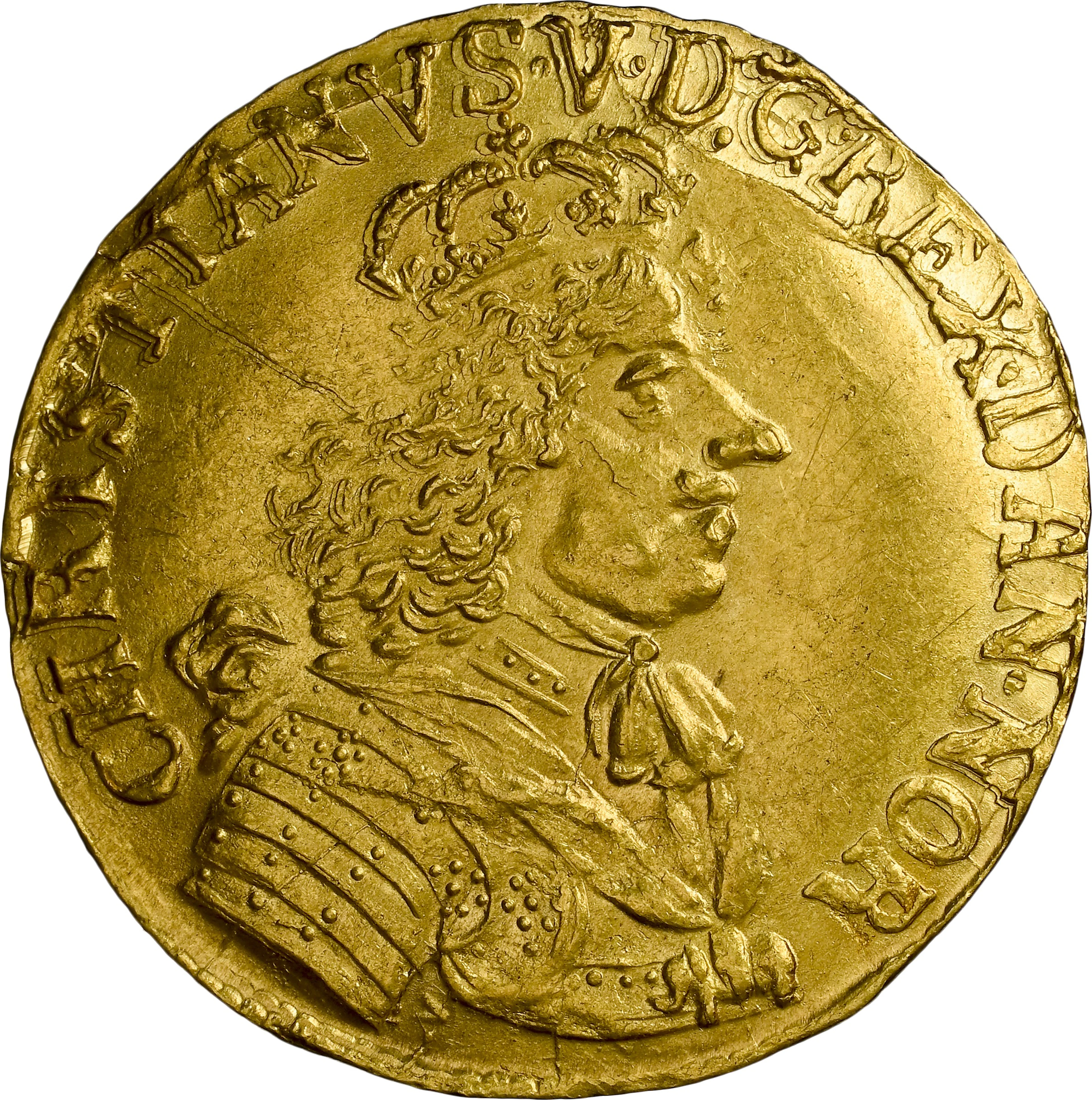 DENMARK. Ducat, 1673. Glückstadt Mint. Christian V. NGC MS-63.