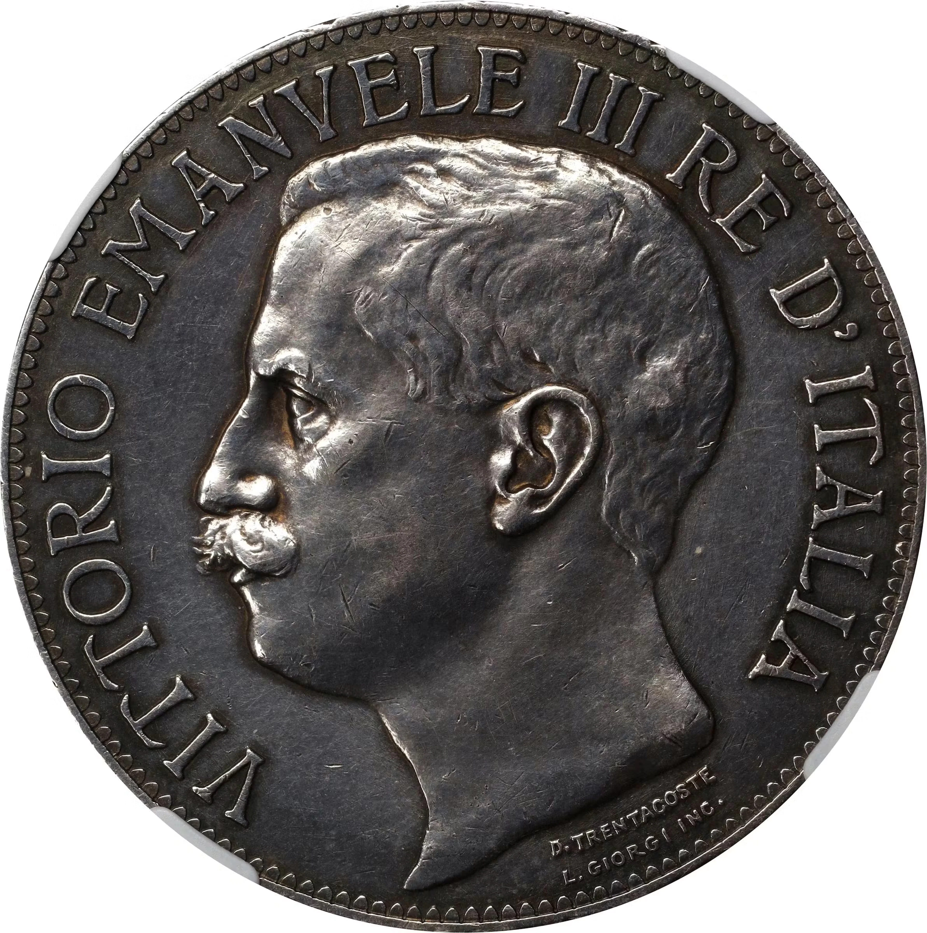 ITALY. 5 Lire, 1911-R. Rome Mint. Vittorio Emanuele III. NGC EF D