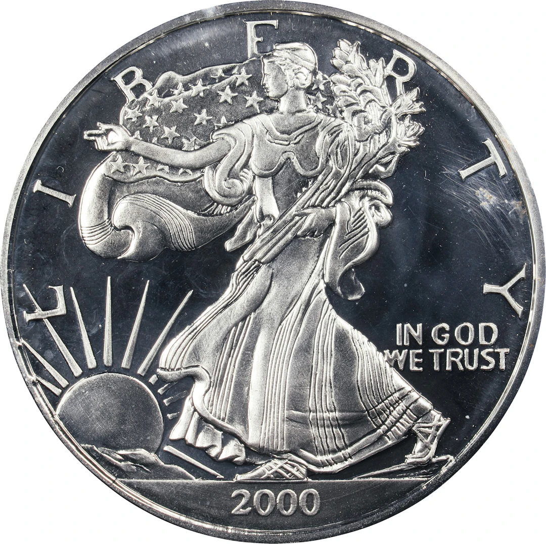 (6 oz, 186.624 g ASW). 2000 Oversized American Silver Eagle Design