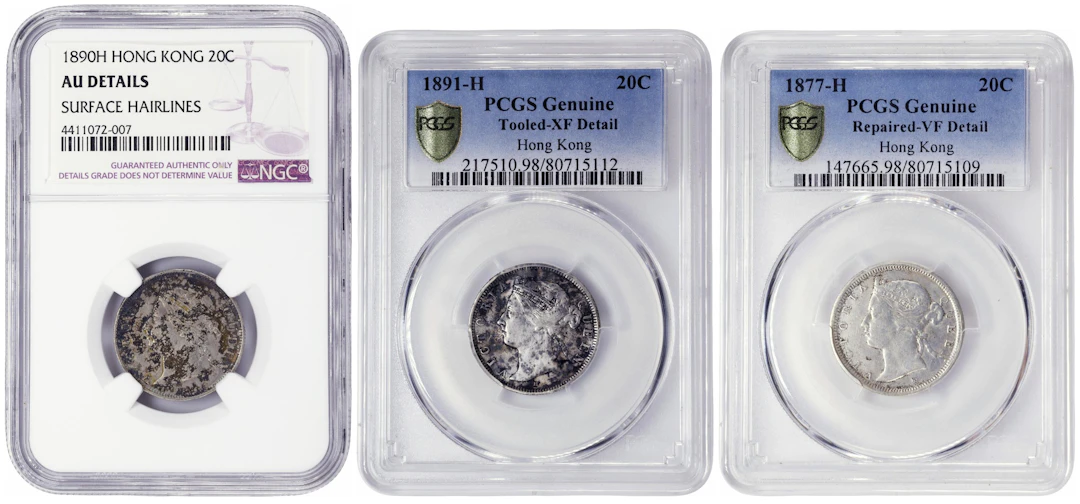(t) HONG KONG (SAR). Trio of 20 Cents (3 Pieces), 1877-1891. Birmingham