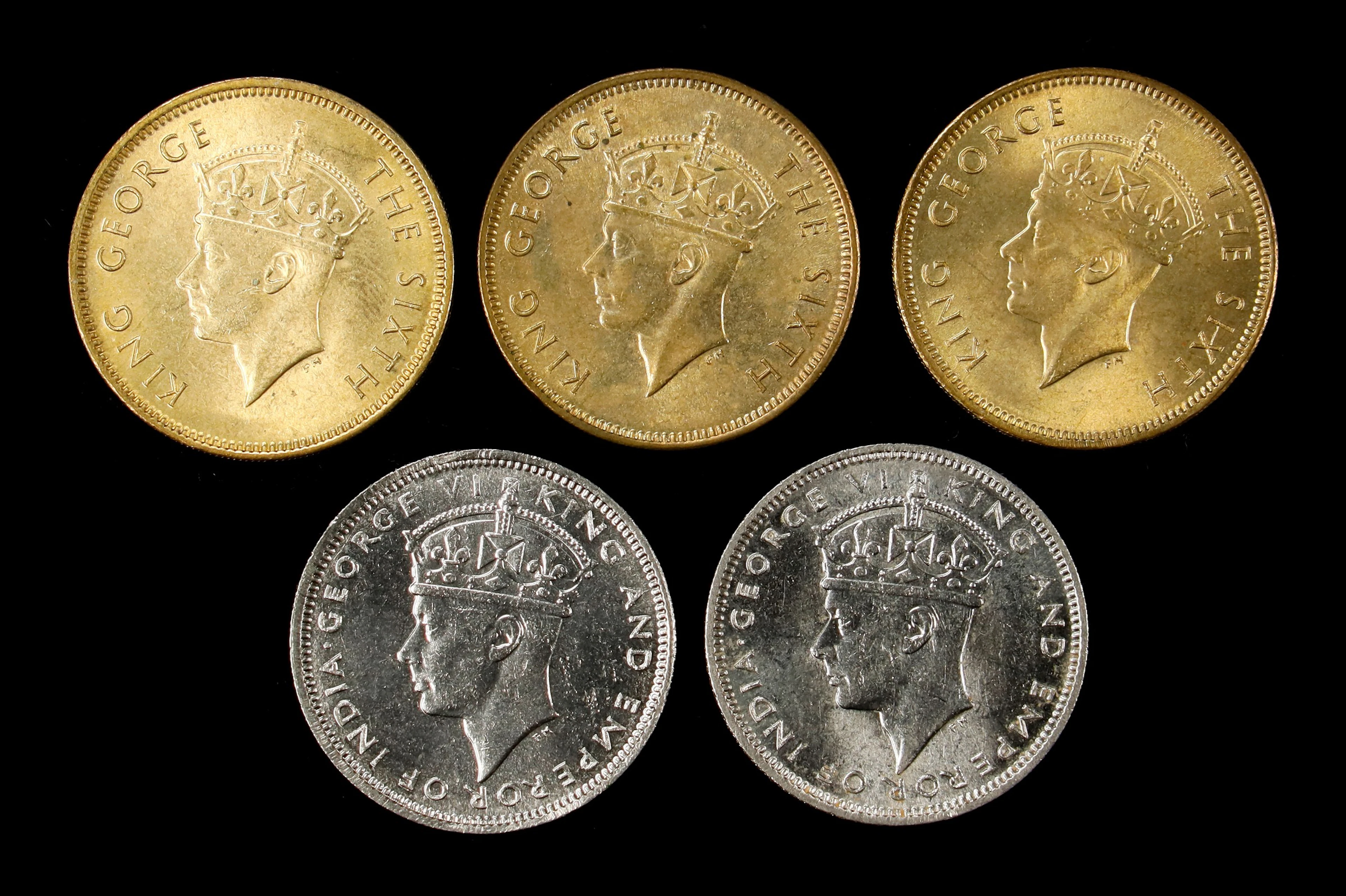 (t) HONG KONG (SAR). Quintet of 10 Cents (5 Pieces), 1938-50. George