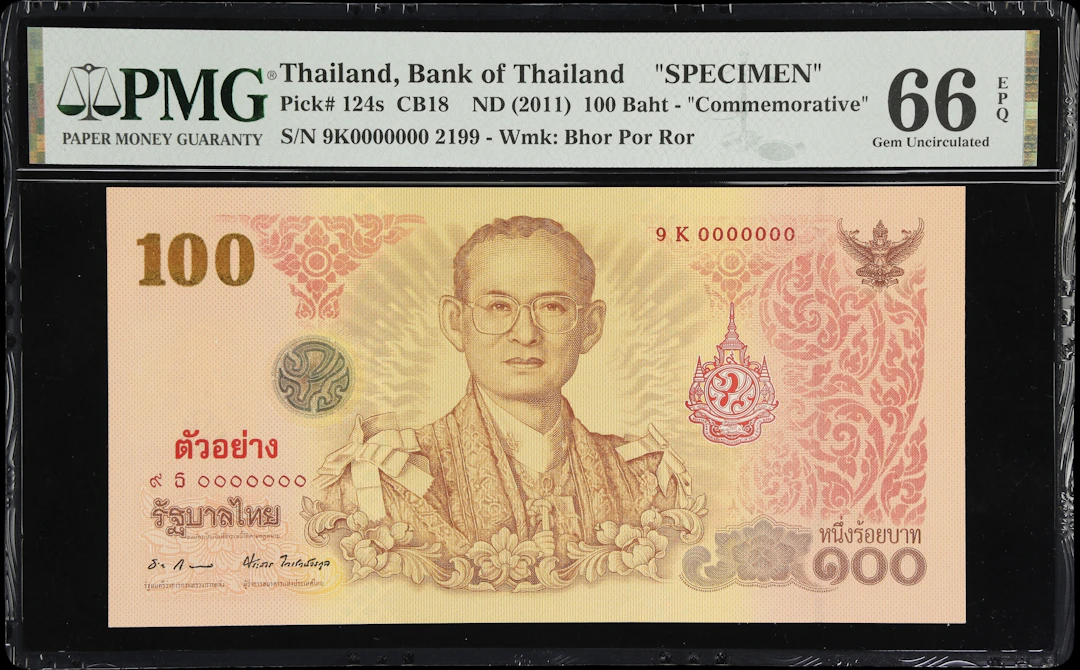 THAILAND. Bank of Thailand. 100 Baht, ND (2011). P-124s. CB18. Specimen.