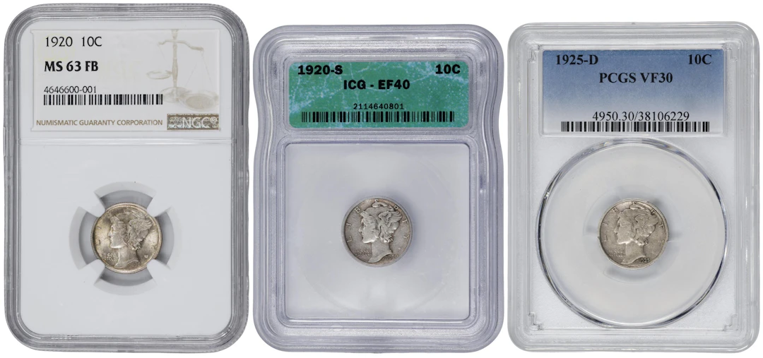 Lot of (3) Certified Mercury Dimes.