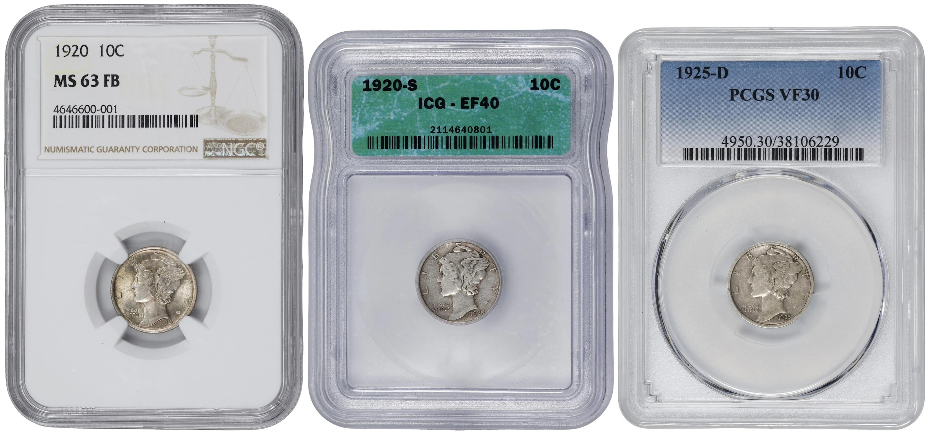 Lot of (3) Certified Mercury Dimes.